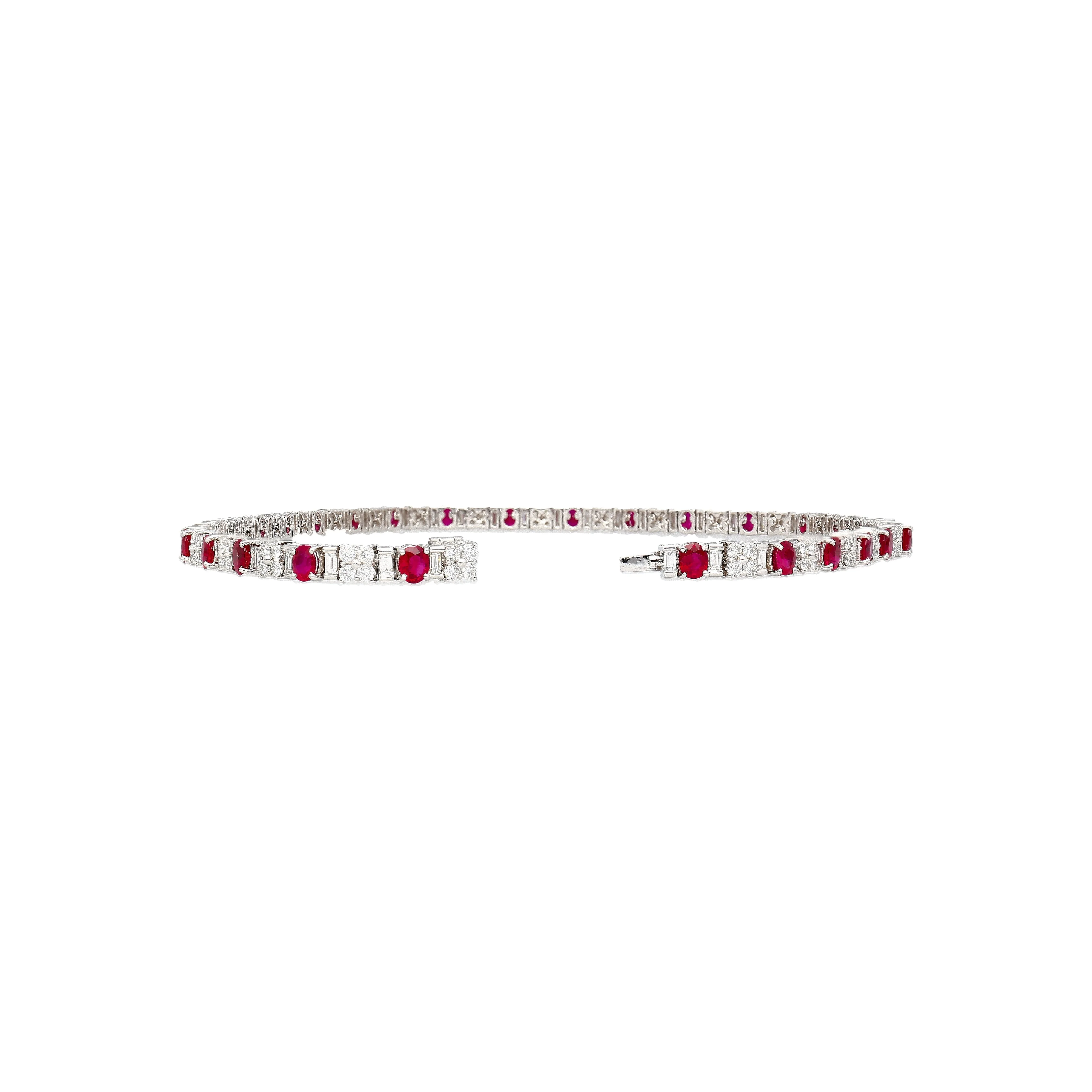 30 Carat TW Oval Cut Ruby and Diamond Tennis Necklace in Platinum - Image 5