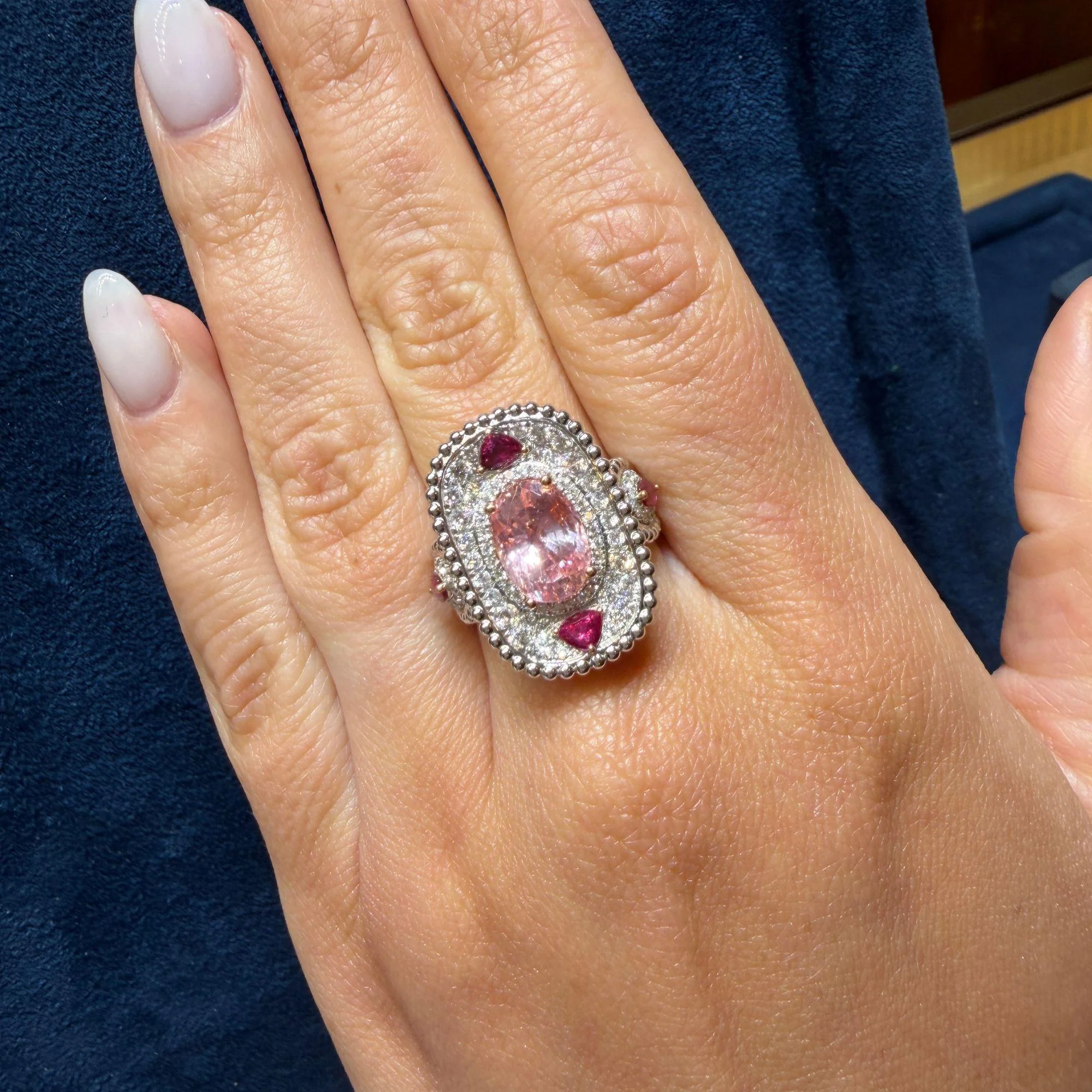 4.05 Carat Padparadscha Sapphire No Heat Sri Lanka With Ruby and Diamond Ring - Image 10