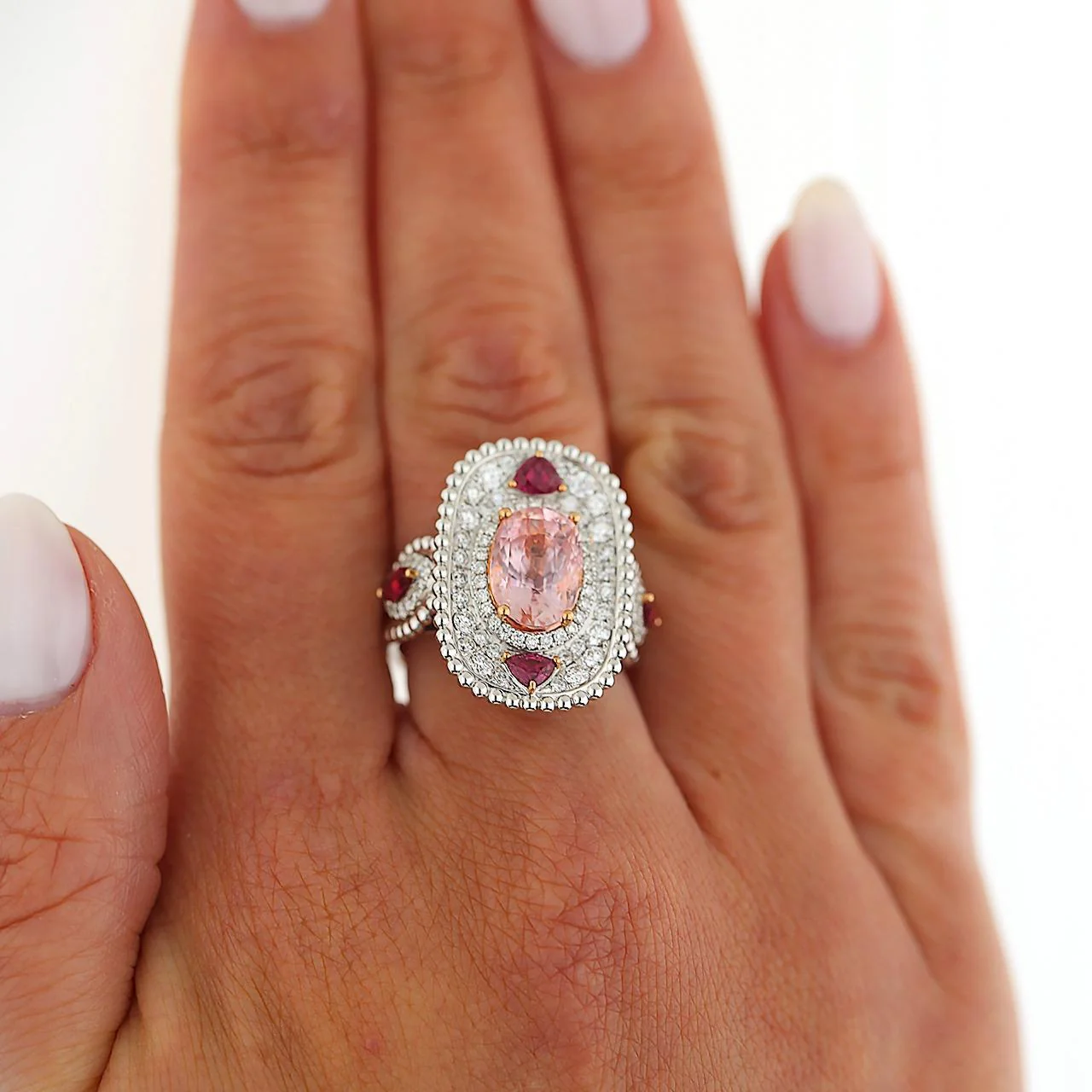4.05 Carat Padparadscha Sapphire No Heat Sri Lanka With Ruby and Diamond Ring - Image 6