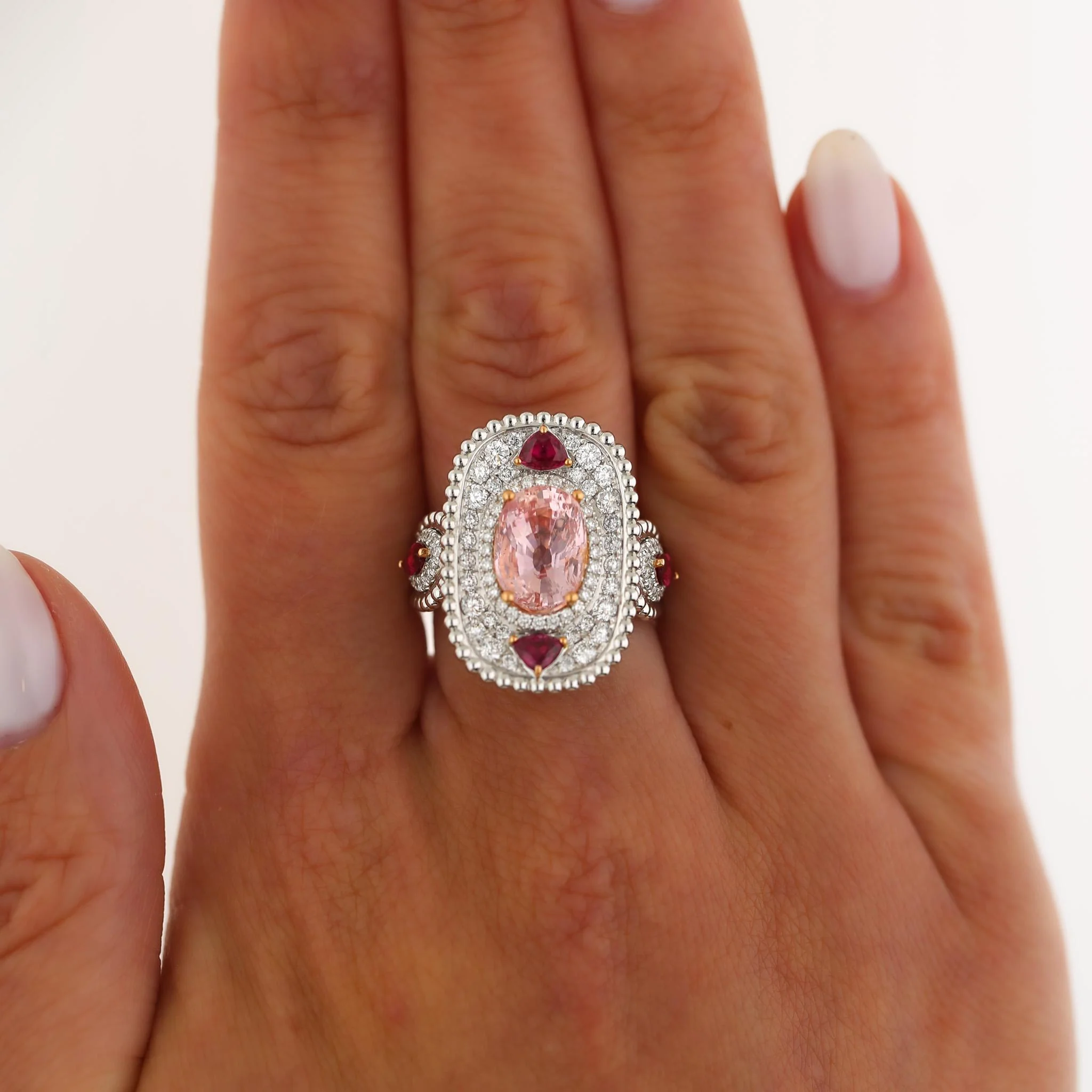 4.05 Carat Padparadscha Sapphire No Heat Sri Lanka With Ruby and Diamond Ring - Image 7