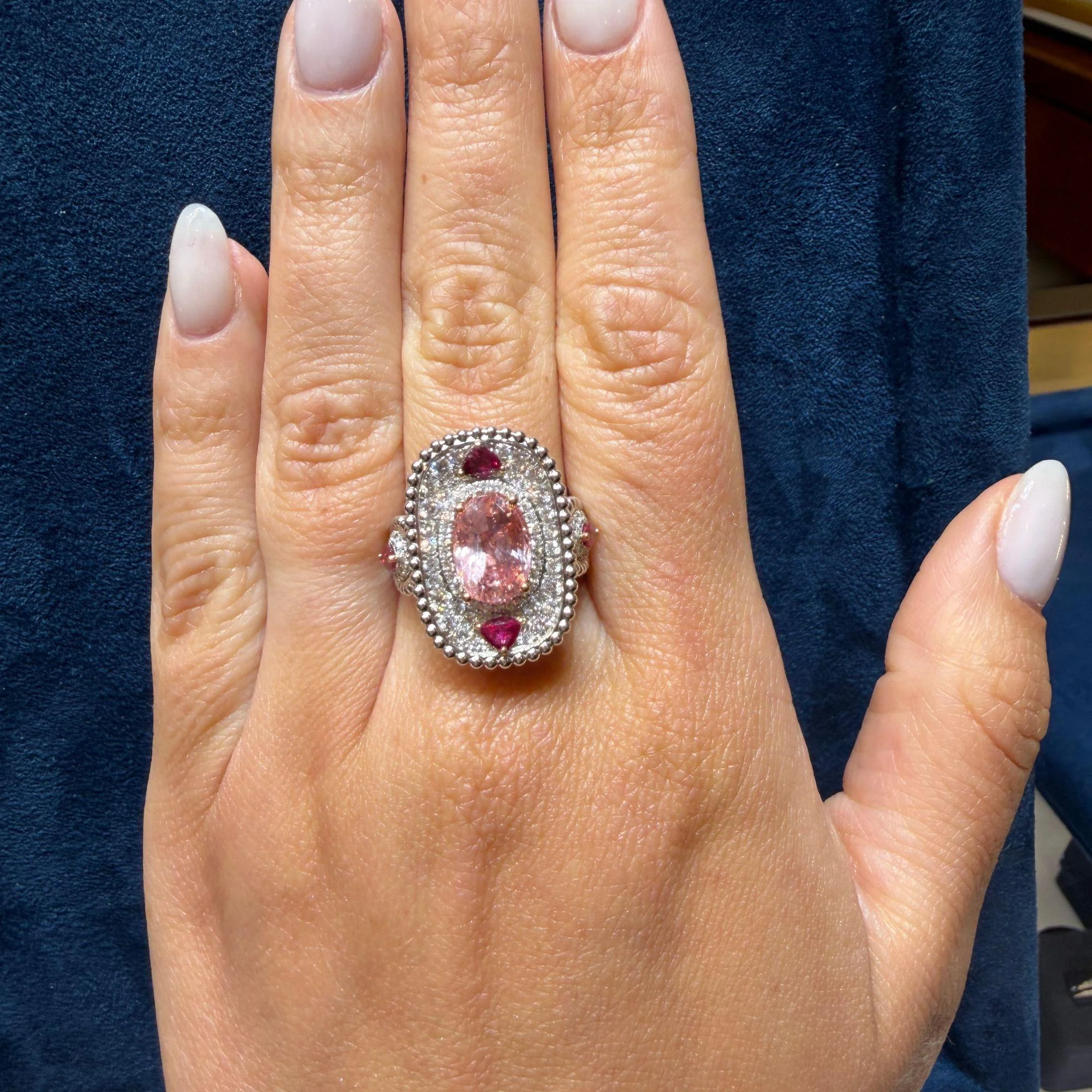 4.05 Carat Padparadscha Sapphire No Heat Sri Lanka With Ruby and Diamond Ring - Image 9