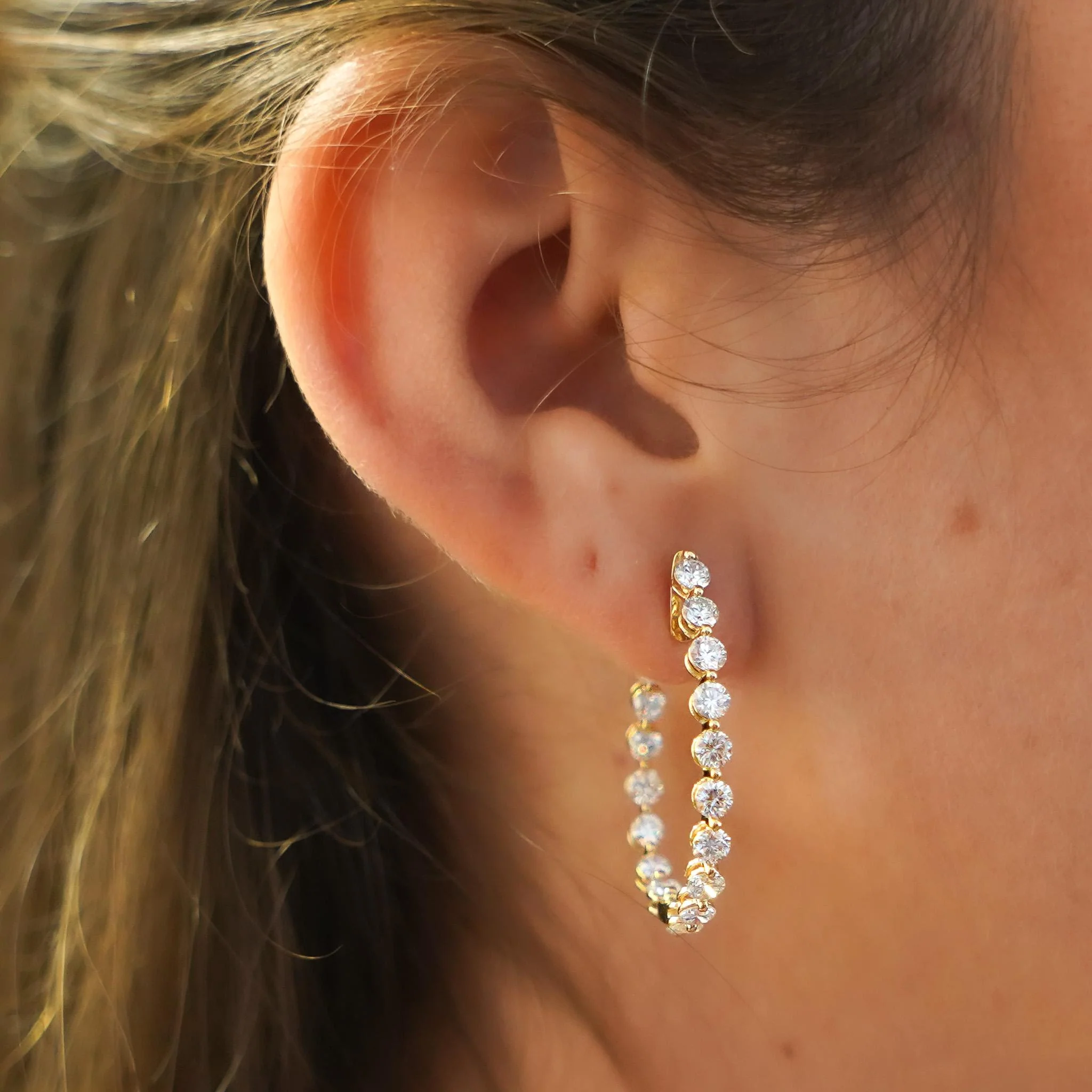 4.13 Carat Lab Grown Diamond in 14K Gold Inside-Out Diamond Hoop Earrings - Image 2