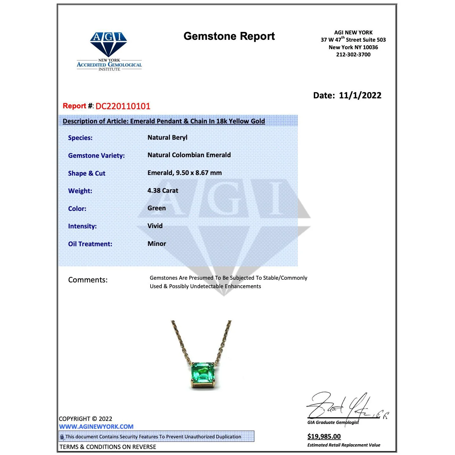 4.38 Carat Colombian Emerald in 18K Gold Floating Connecting Necklace - Image 9