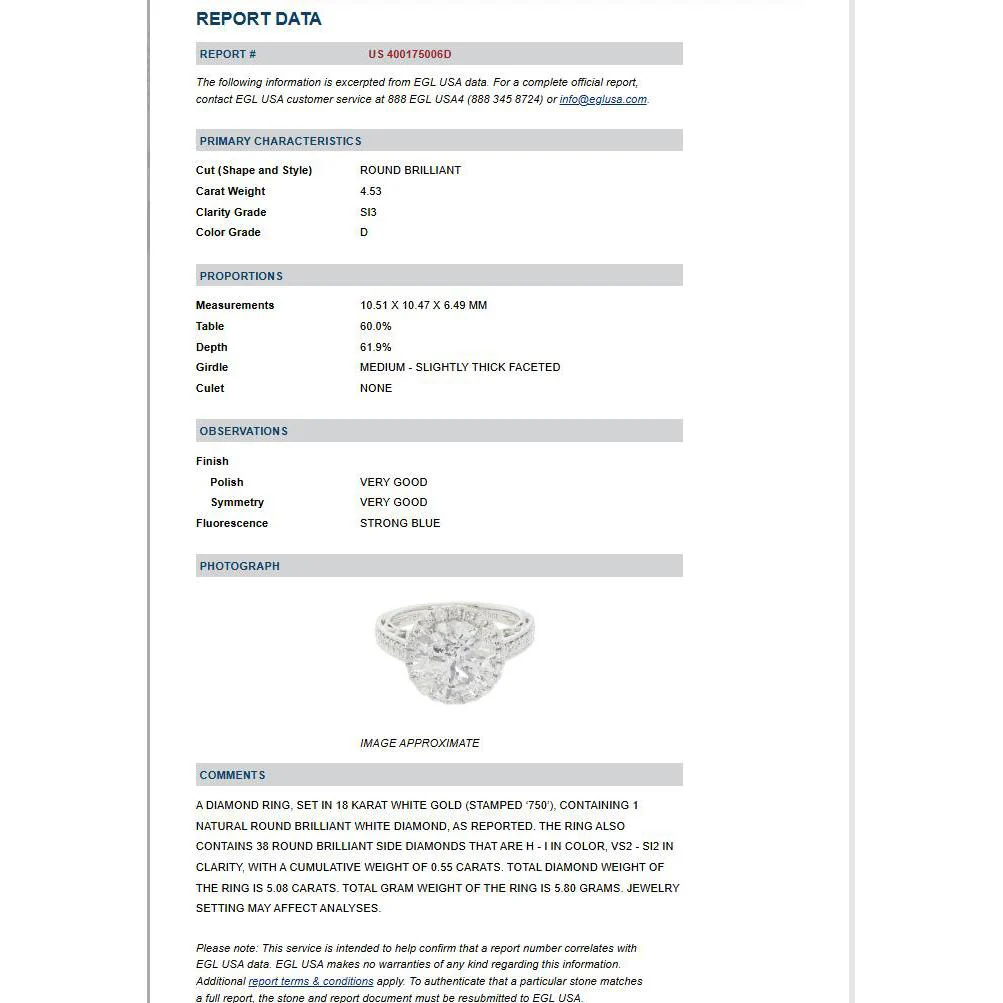 4.53 Carat Round Cut Diamond 18K White Floral Halo Engagement Ring - Image 5