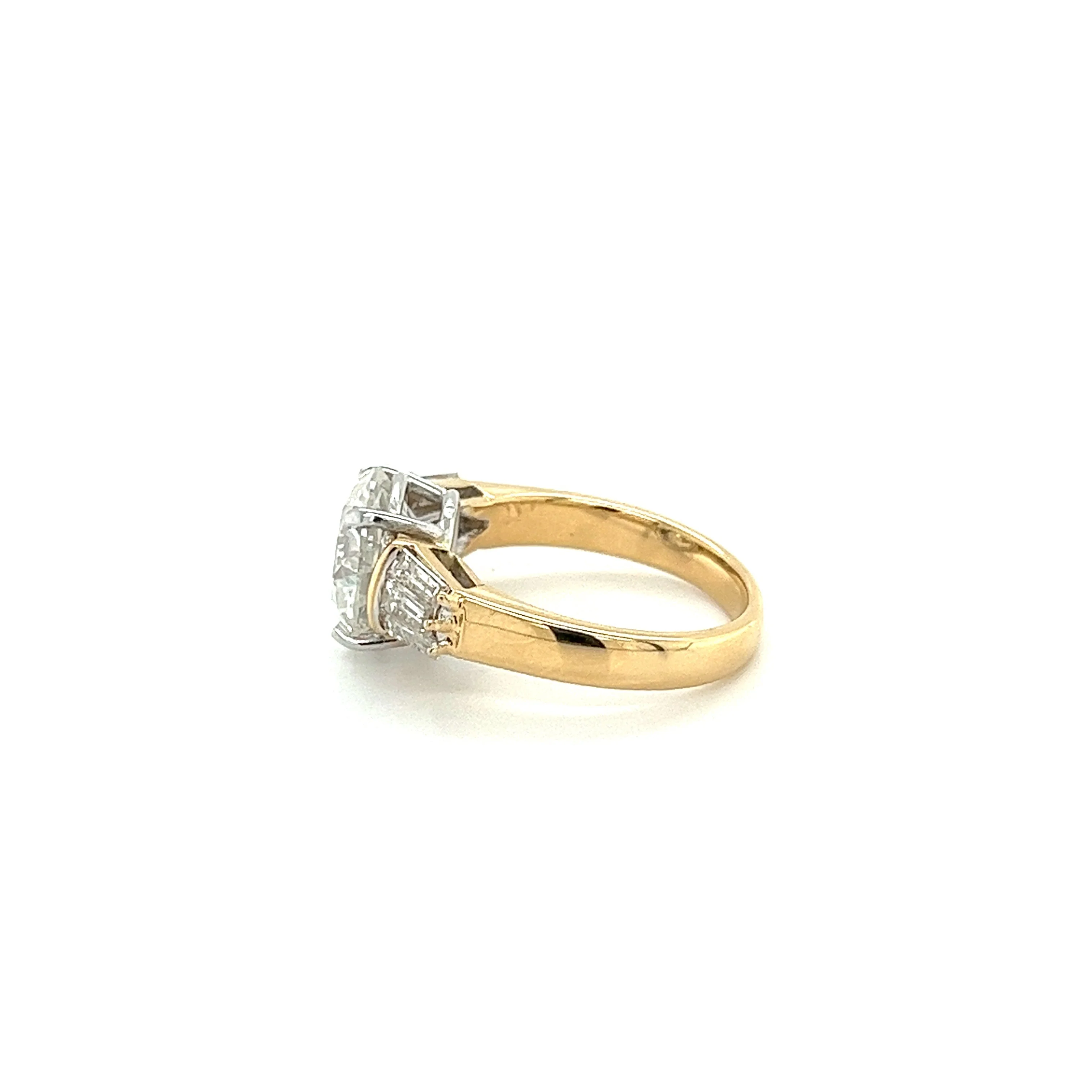 Natural 4.21 Carat Round Diamond Engagement Ring With Baguette Diamonds in Two Tone 18k Gold - Image 4
