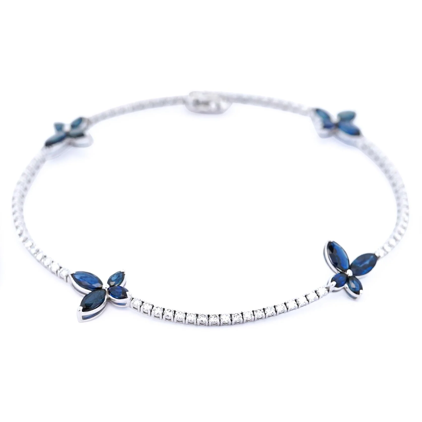 4 Carat Sapphire Butterfly and Diamond 14K White Gold Tennis Bracelet - Image 4