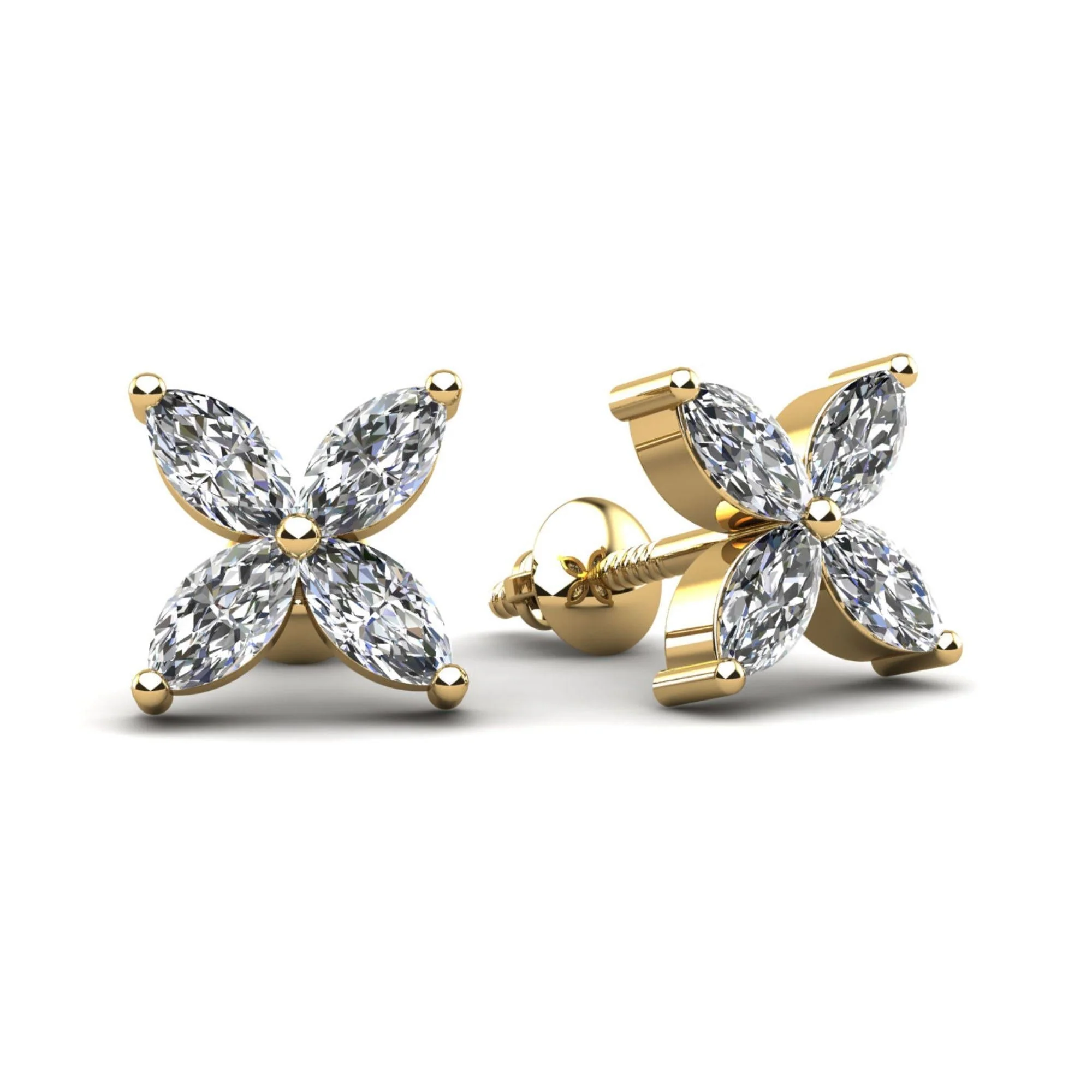 4 Piece Marquise Cut Diamond 14K Gold Stud Earrings - Image 2