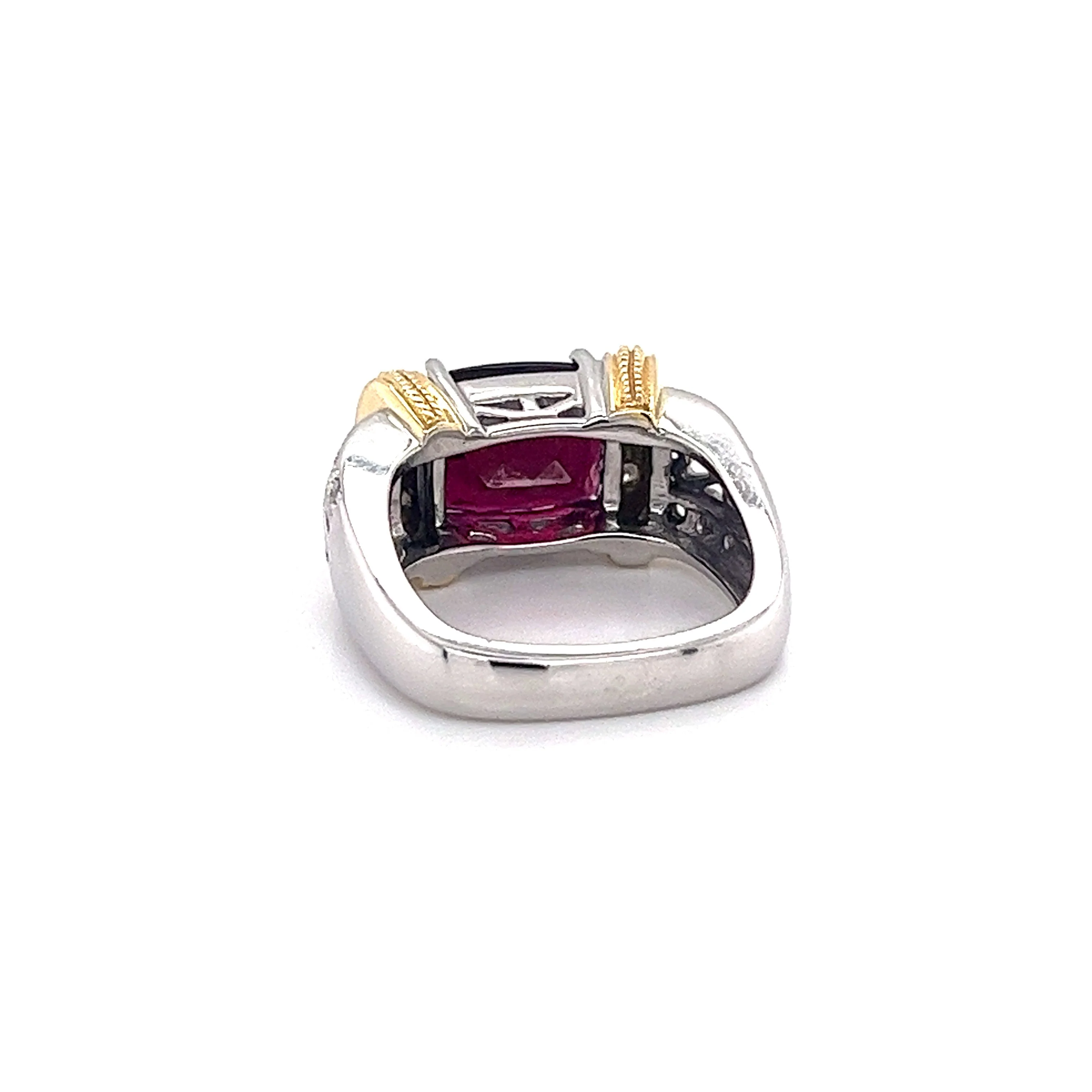 5.50 Carat Rubellite Tourmaline Carved Heart Motif Filigree East West Ring - Image 2