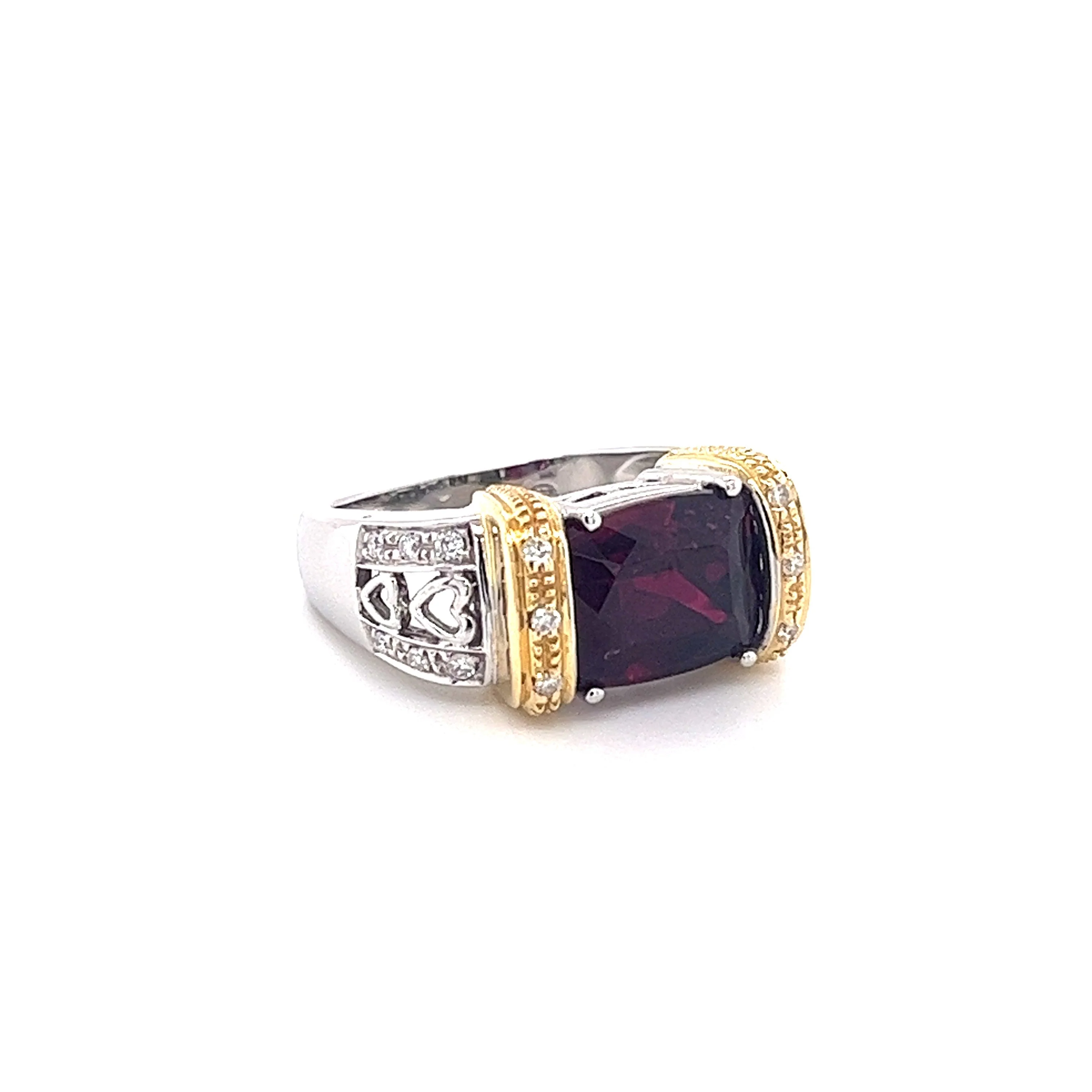 5.50 Carat Rubellite Tourmaline Carved Heart Motif Filigree East West Ring - Image 5