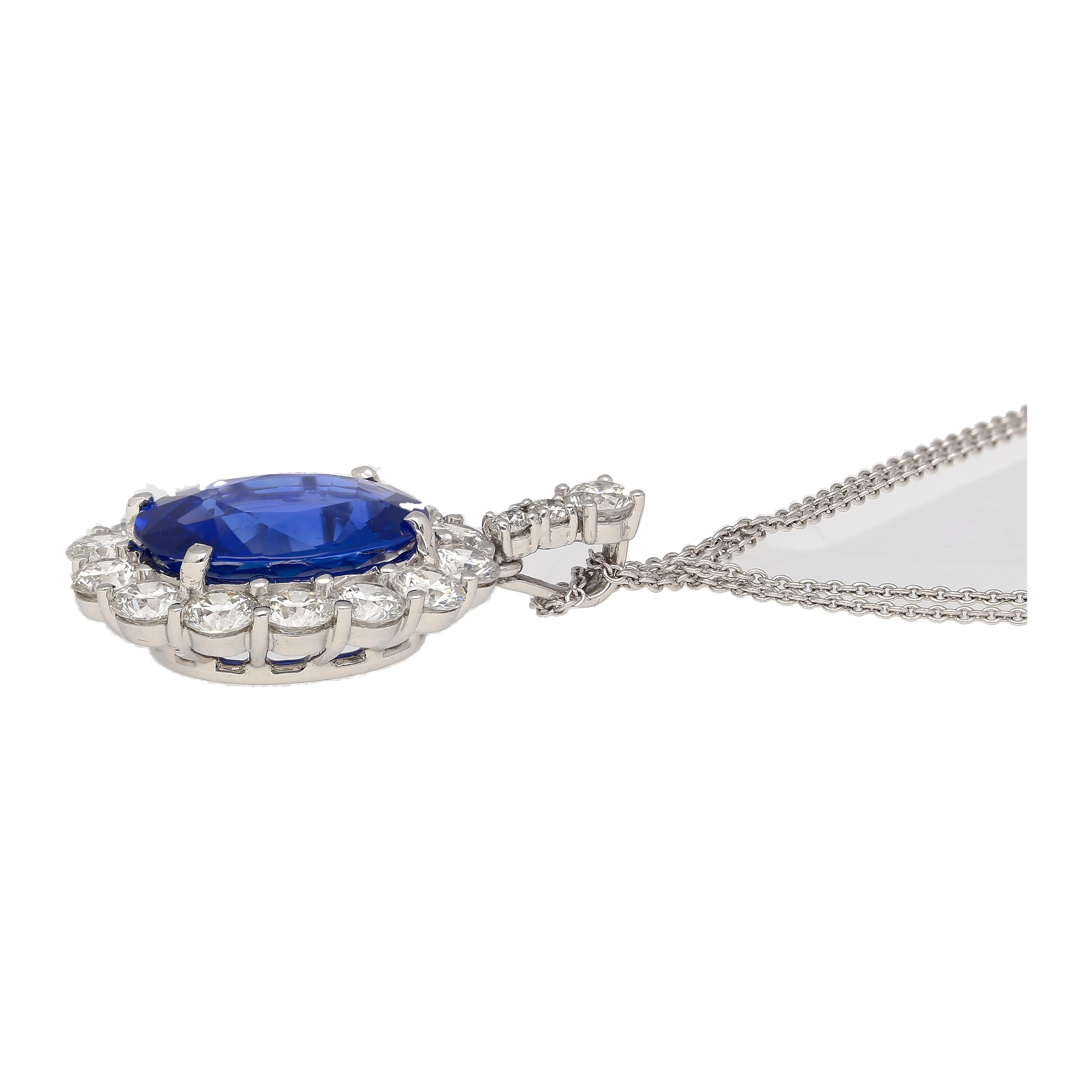 5.83 Carat Oval No Heat Sri Lanka Blue Sapphire & Diamond Pendant in Platinum - Image 7