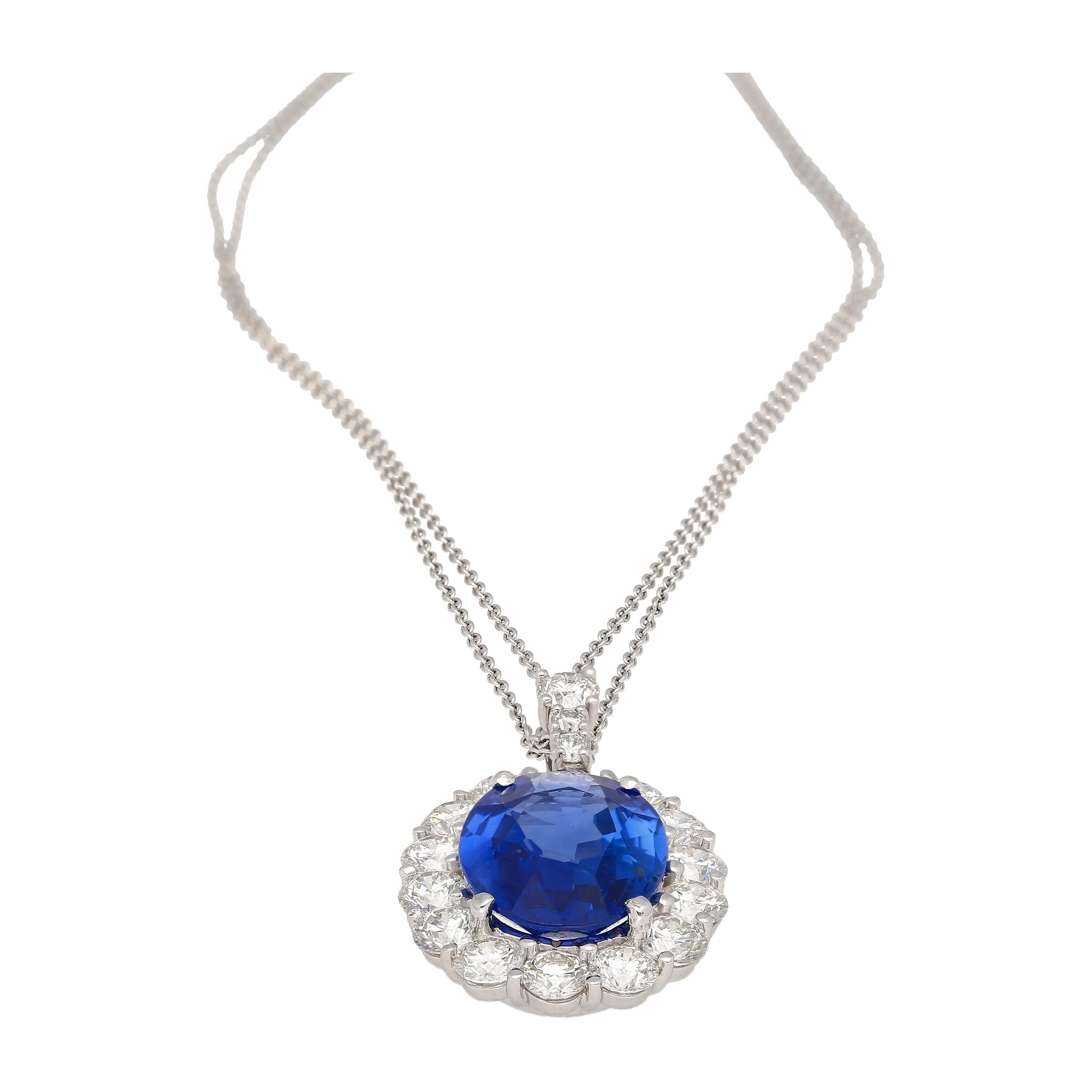 5.83 Carat Oval No Heat Sri Lanka Blue Sapphire & Diamond Pendant in Platinum - Image 9