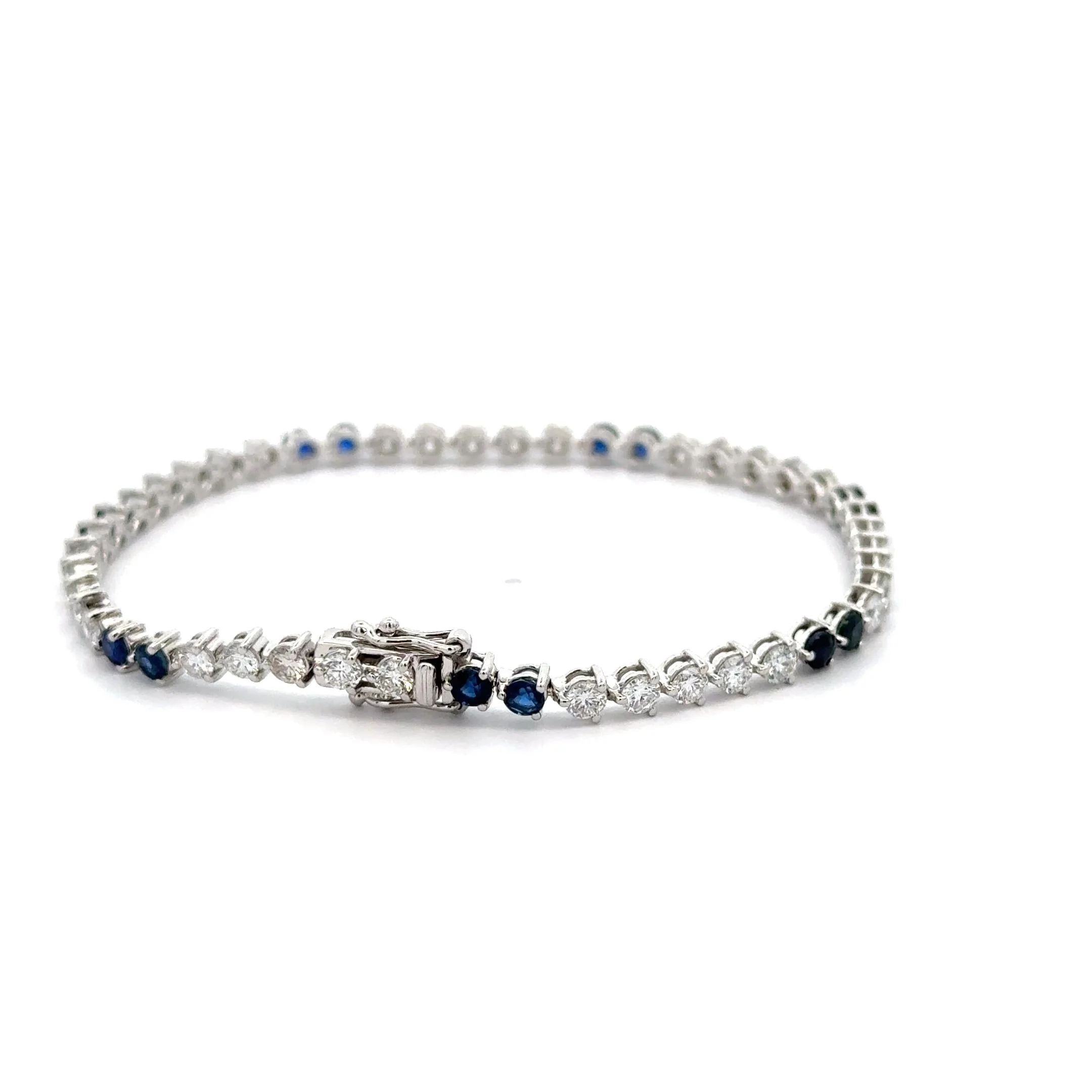 5 Carat Blue Sapphire & Lab Grown Diamond 3-Prong Tennis Bracelet - Image 4