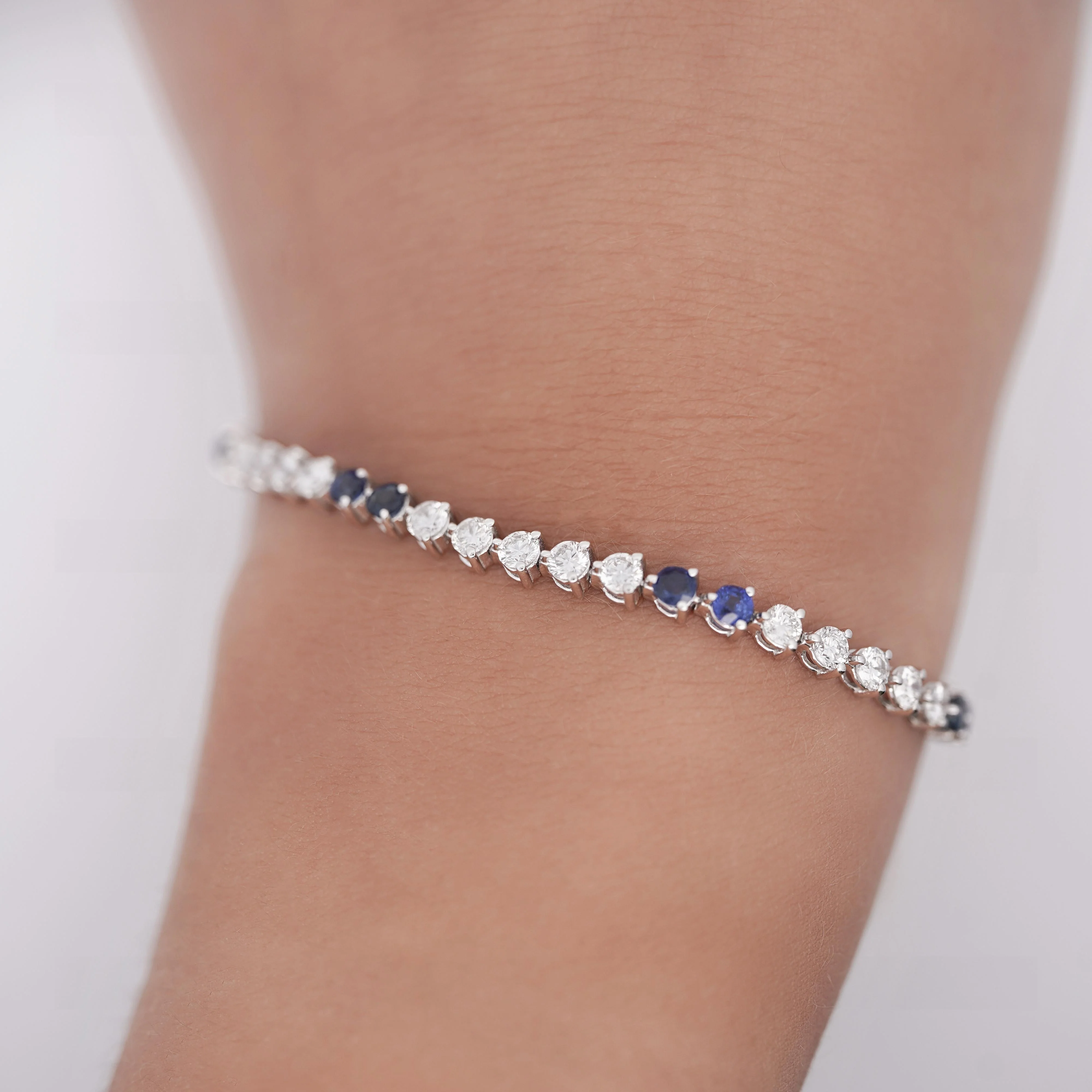5 Carat Blue Sapphire & Lab Grown Diamond 3-Prong Tennis Bracelet - Image 6