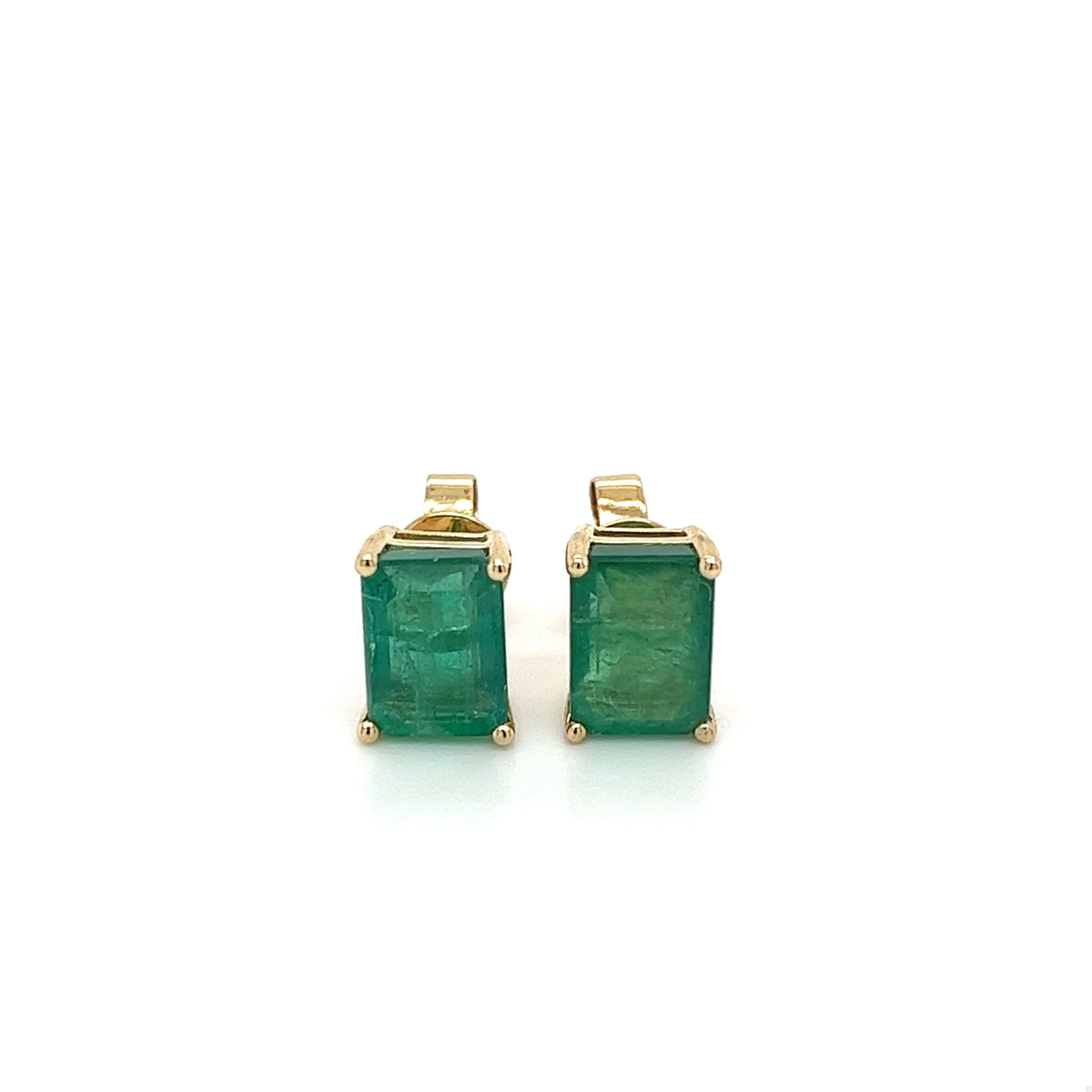5 Carat Emerald Cut Emerald 14K Gold Stud Earrings - Image 3