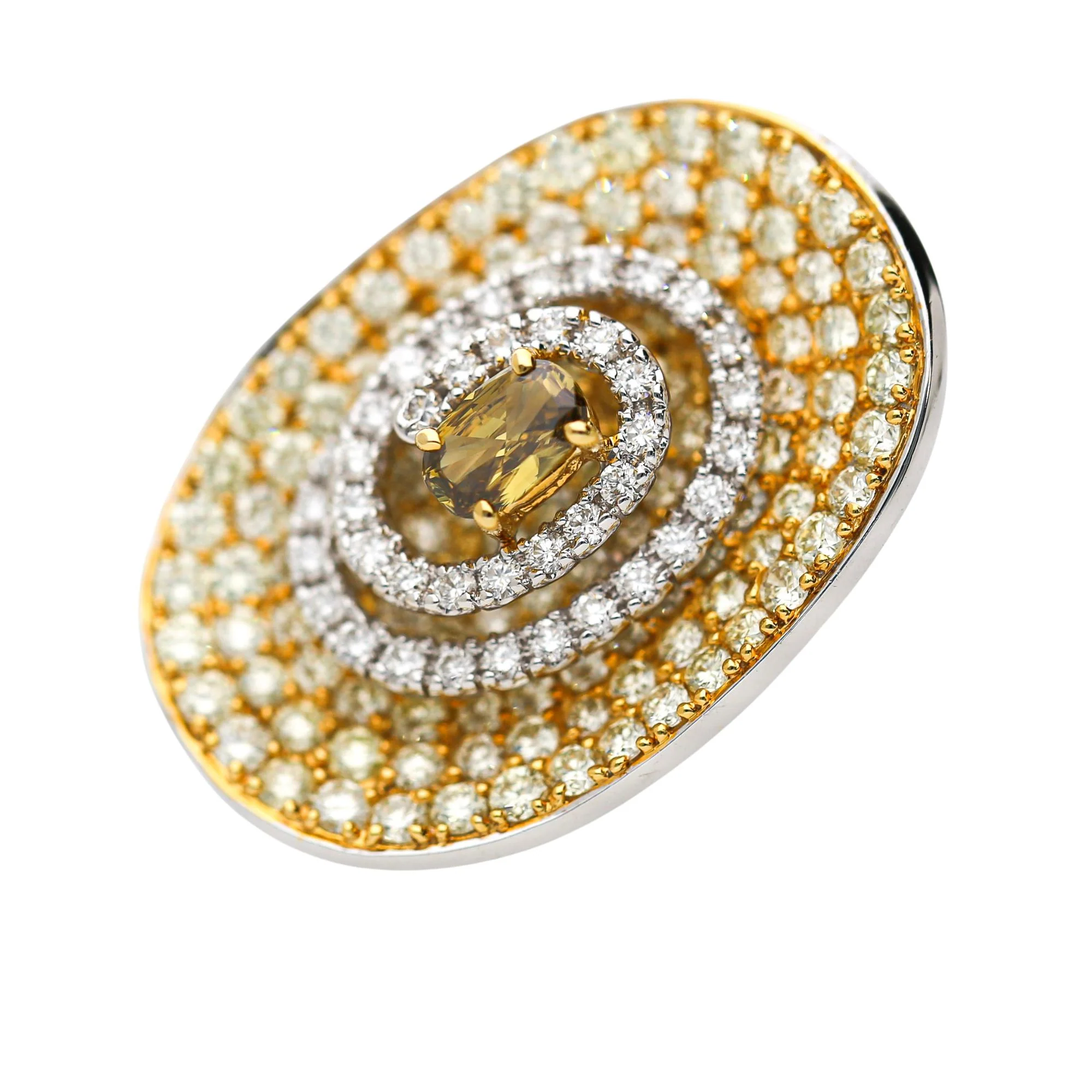 5 Carat Fancy Brown & Yellow Diamond Pave 18K Gold Tilted Shield Ring - Image 7