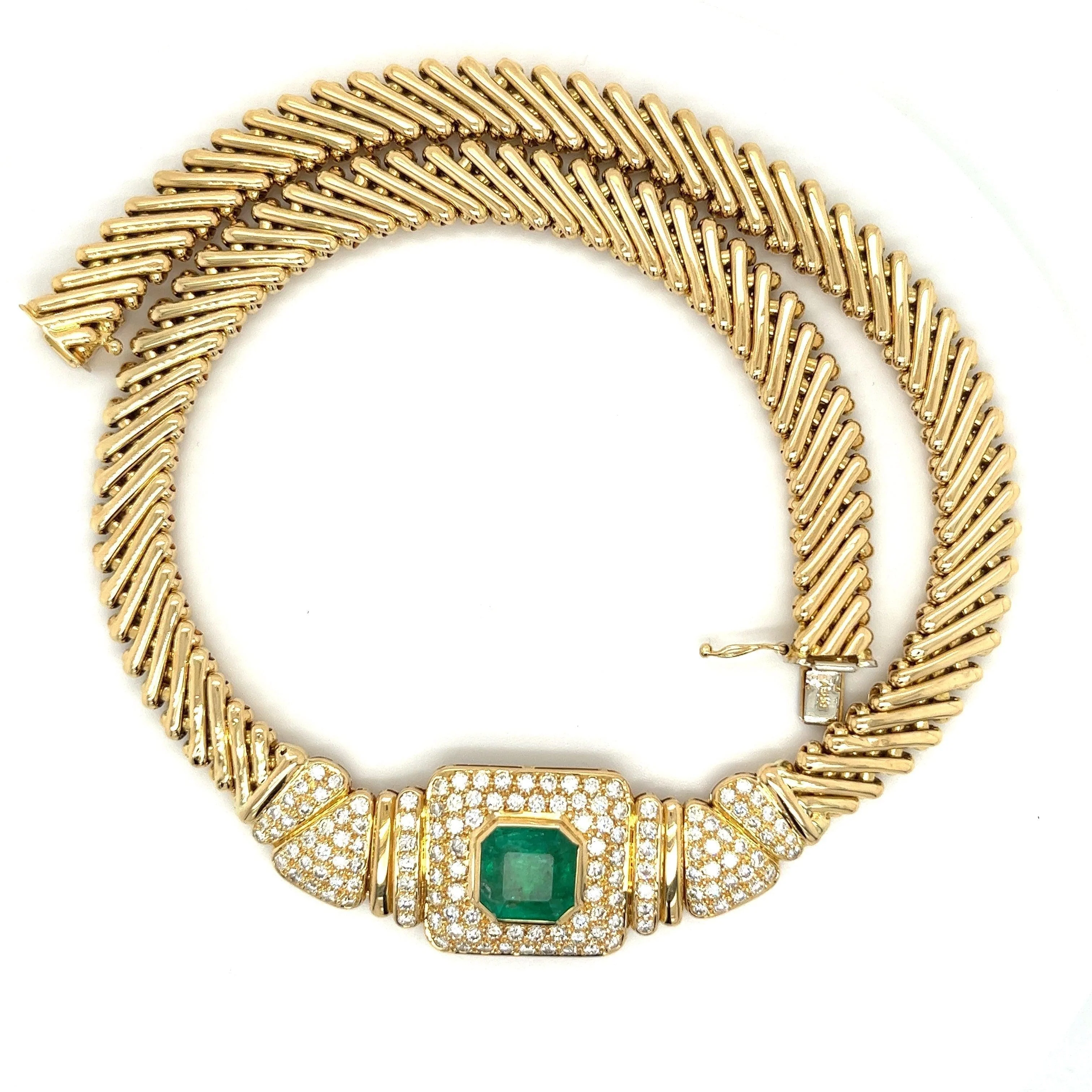 6 Carat Natural Colombian Emerald & Diamond Choker Necklace 18 Karat Gold - RS - Image 3