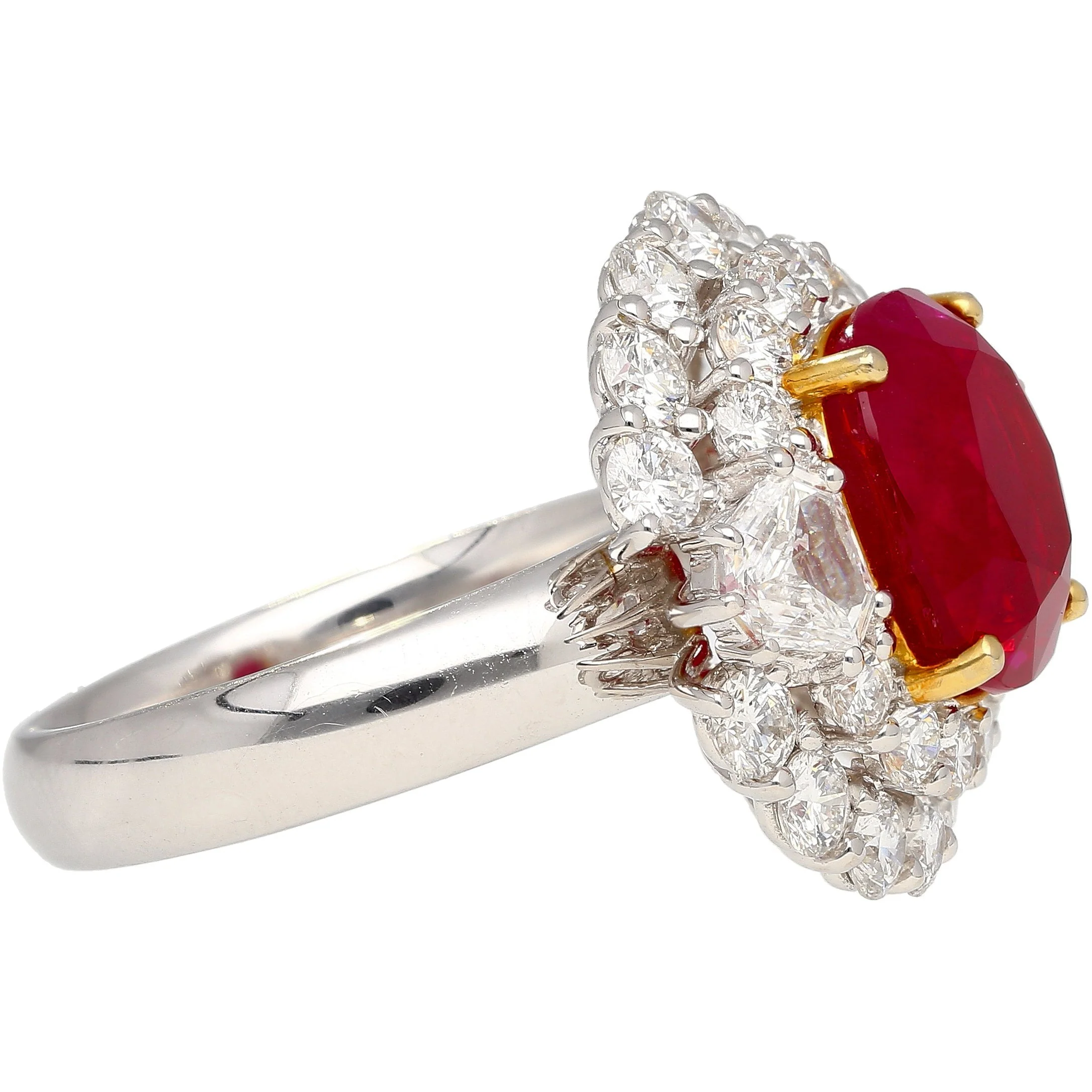 6.39 Carat Vivid Red "Pigeons Blood" Oval Cut Burma Ruby and Diamond Ring - Image 5