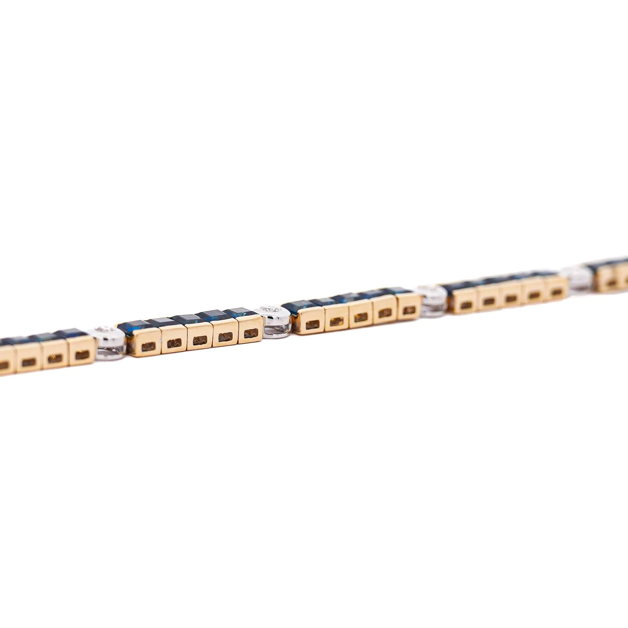 7.38 Carat Sapphire & Diamond Square & Round Link 18K Channel Tennis Bracelet - Image 5