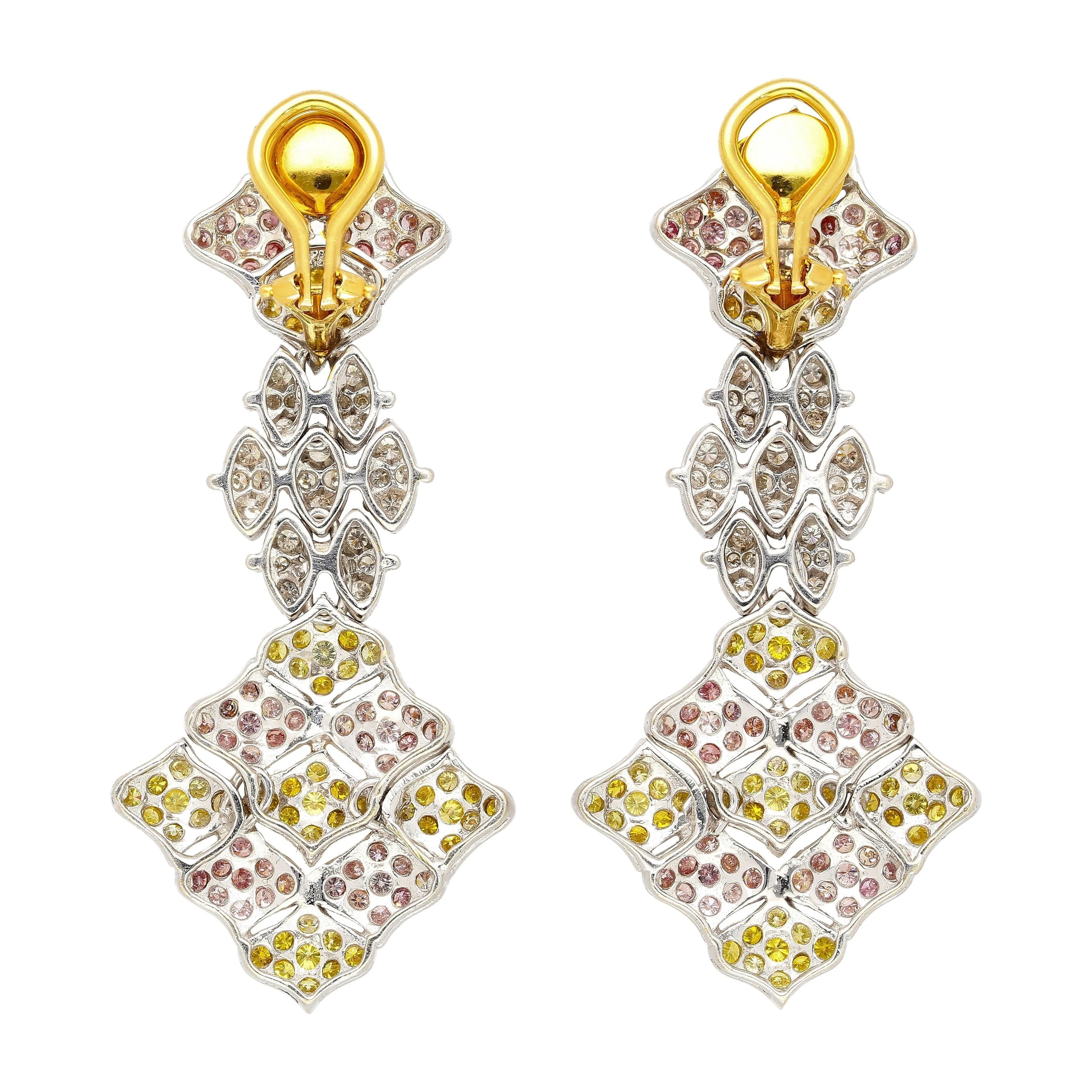 7.50ct Tricolor Diamond Drop Earrings in 18K White, Yellow, Rose Gold - Image 2