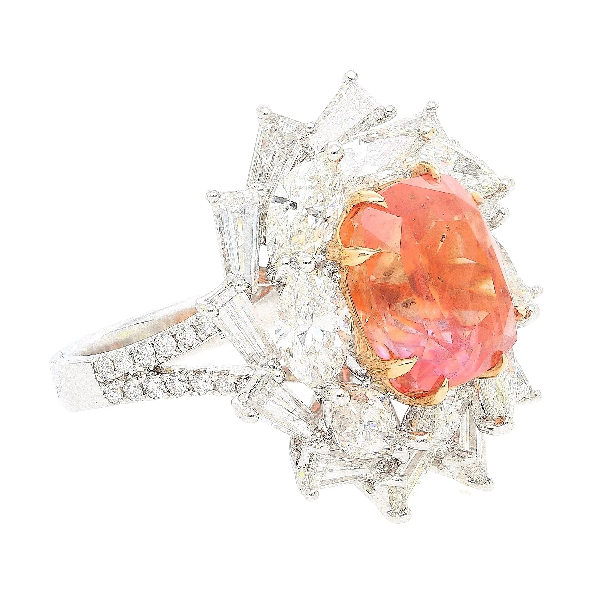 9.10 Carat Ceylon No Heat Padparadscha Pinkish Orange Sapphire and Diamond Ring - Image 2