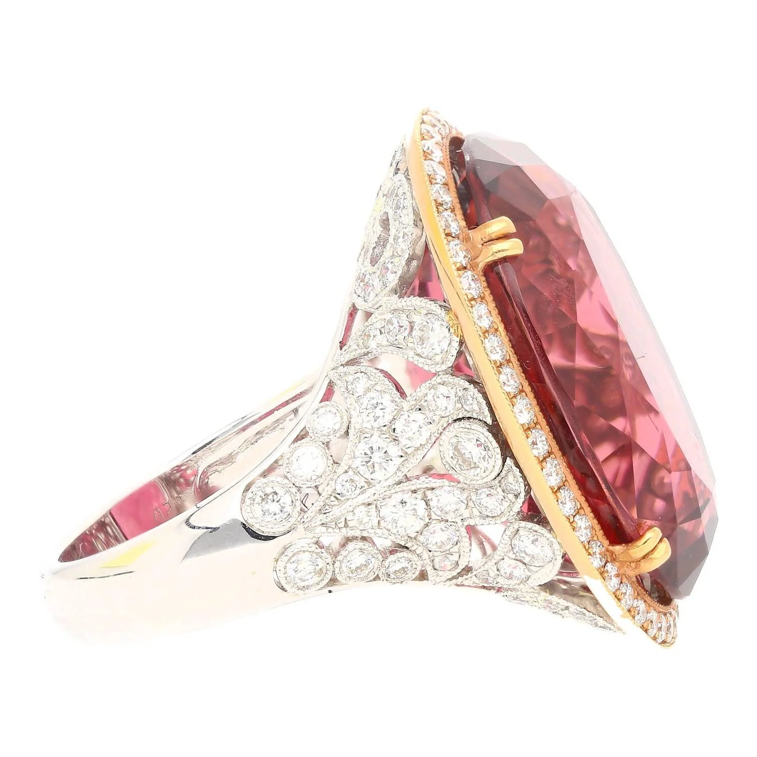 AGL Certified 28.29 Carat No Heat Purplish Pink Tourmaline & Diamond Ring - Image 3