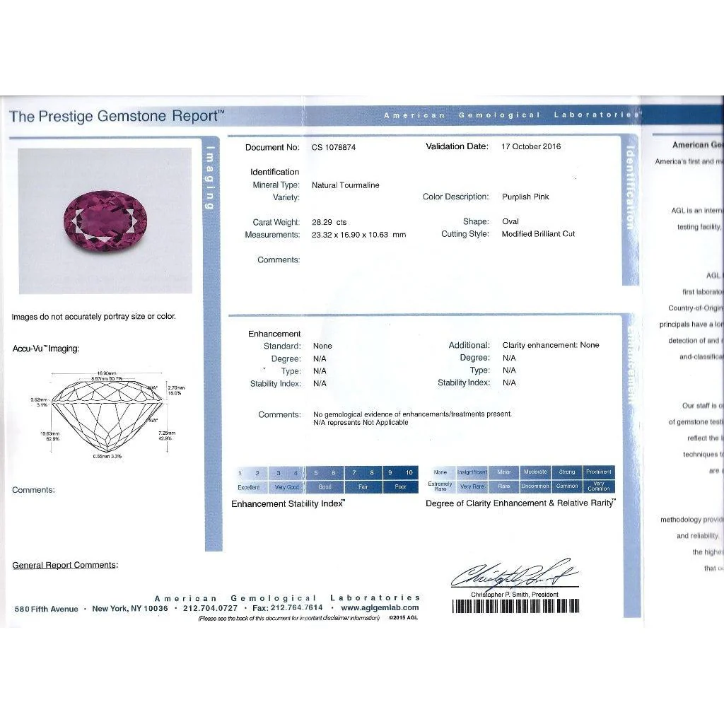 AGL Certified 28.29 Carat No Heat Purplish Pink Tourmaline & Diamond Ring - Image 9