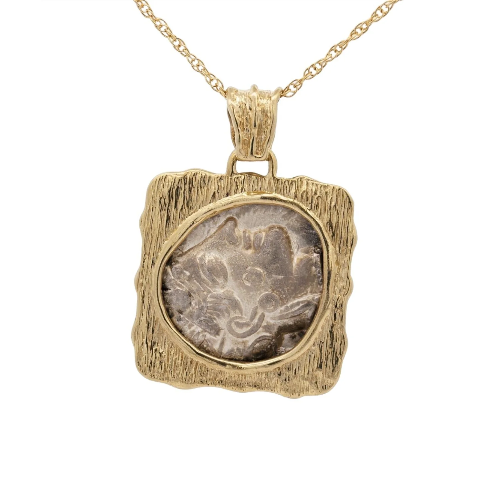 Antique Gold Brushed Tetradrachm Greek Coin Pendant Circa 400-413 BC - Image 2