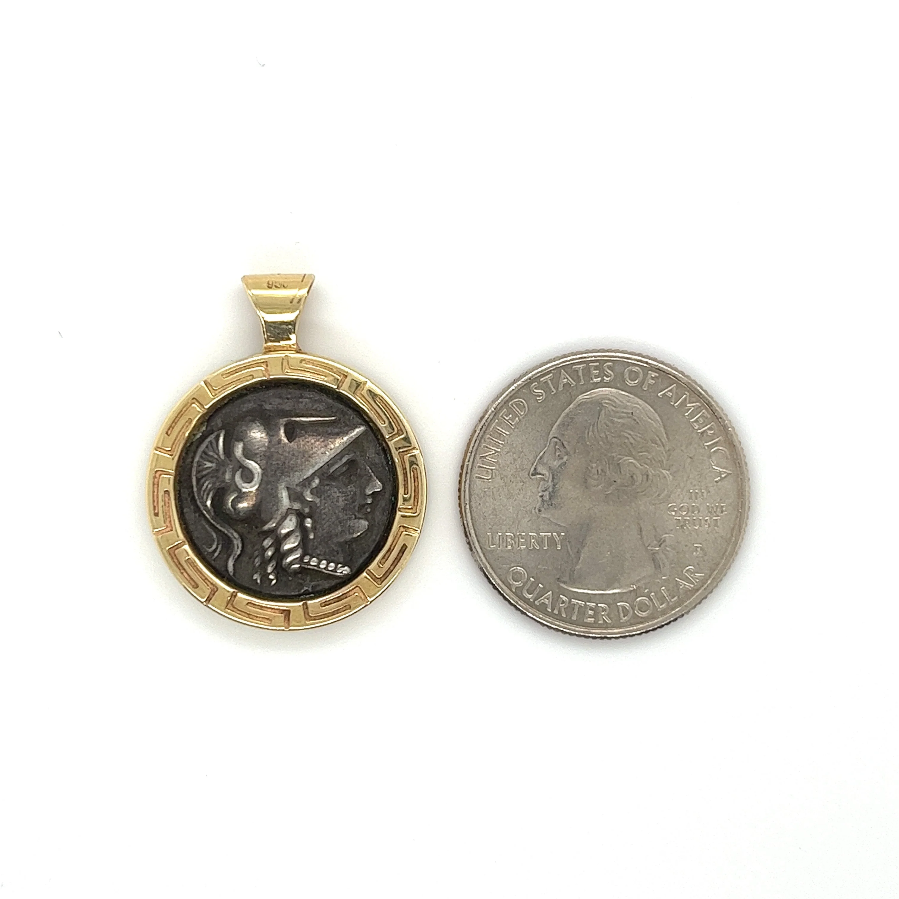 Antique Greek Athena Coin Pendant in 14k Gold Bezel - Image 4