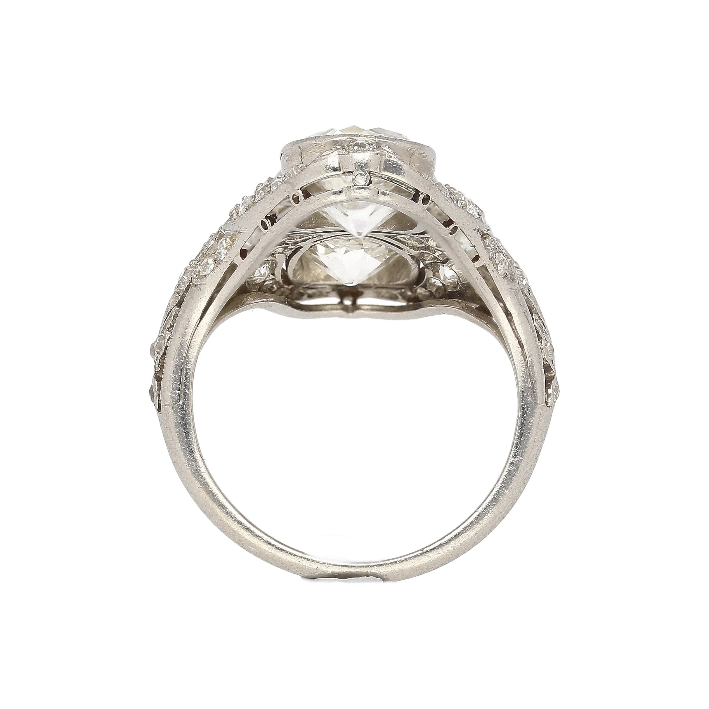 Art Deco Top River Vertical Set 6 Carat Old Euro Cut Diamond and Platinum Ring - Image 6