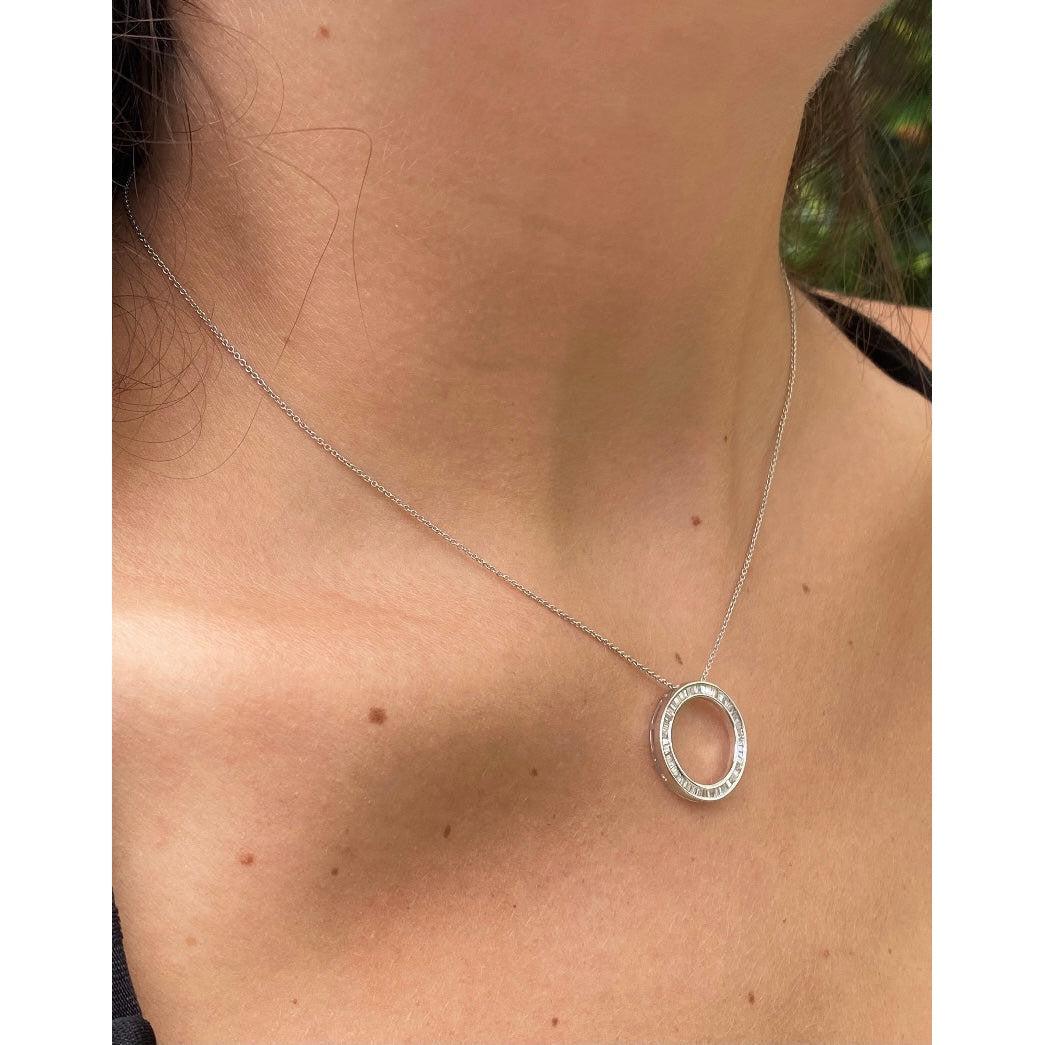 Baguette Cut Circle Diamond Pendant in 14k white gold - Image 4