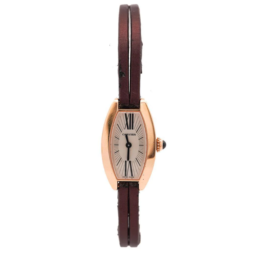 Cartier Mini Tonneau Lanieres 2592 18K Rose Gold Burgundy Strap Quartz Watch - Image 6