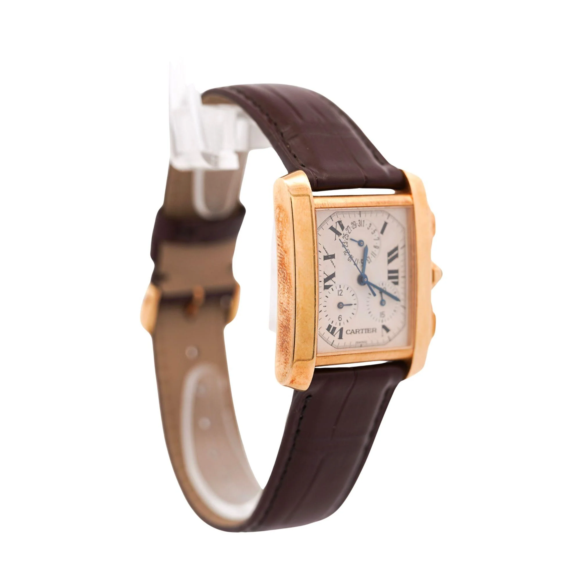 Cartier Tank Francaise Chronograph XL 1830 18K Gold Leather Watch - Image 2