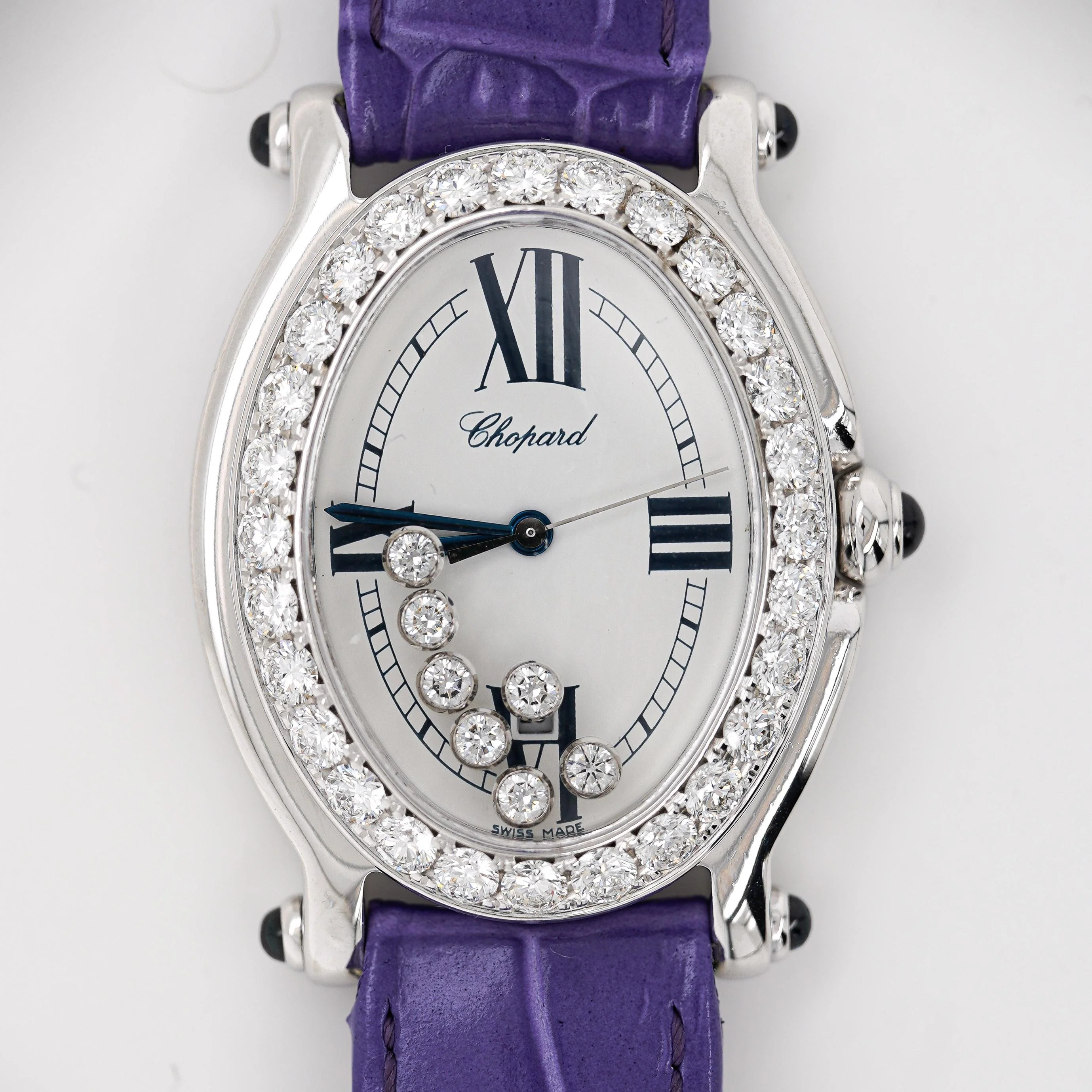 Chopard Happy Sport Floating Diamond & Diamond Bezel Purple Leather Strap Watch - Image 6