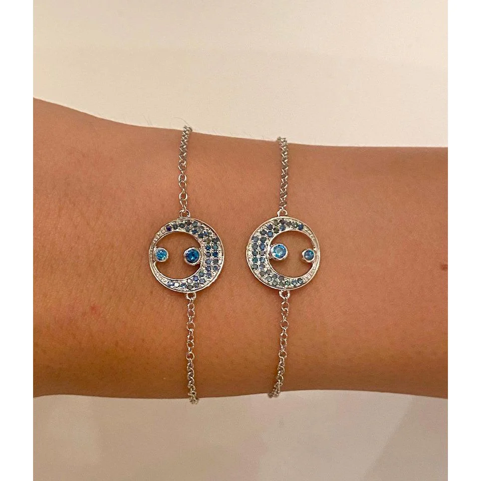 Crescent Moon and Star Diamond Bracelet in 18k White Gold - Image 5