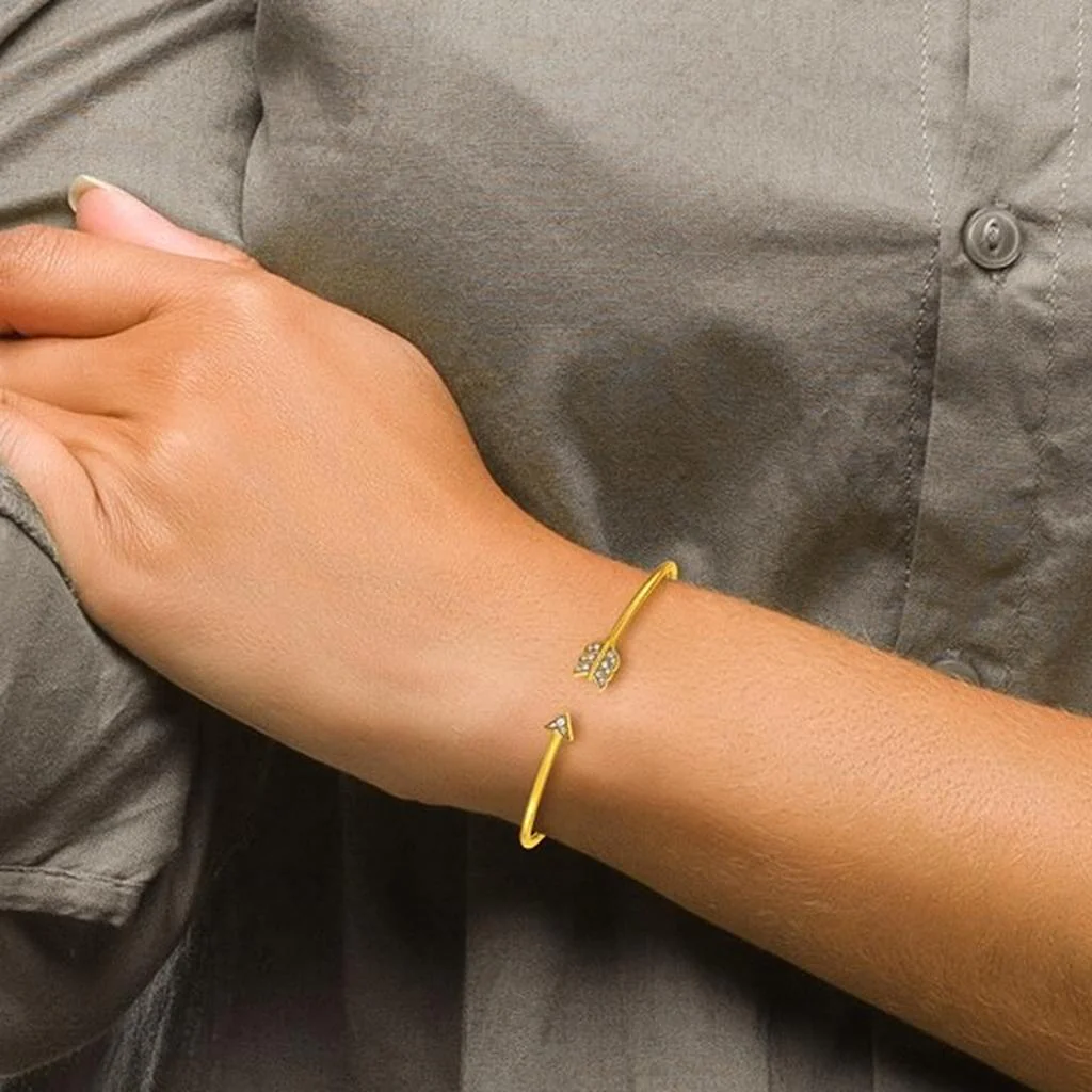 Diamond Arrow Cuff Bangle Bracelet 14K Gold - Image 3