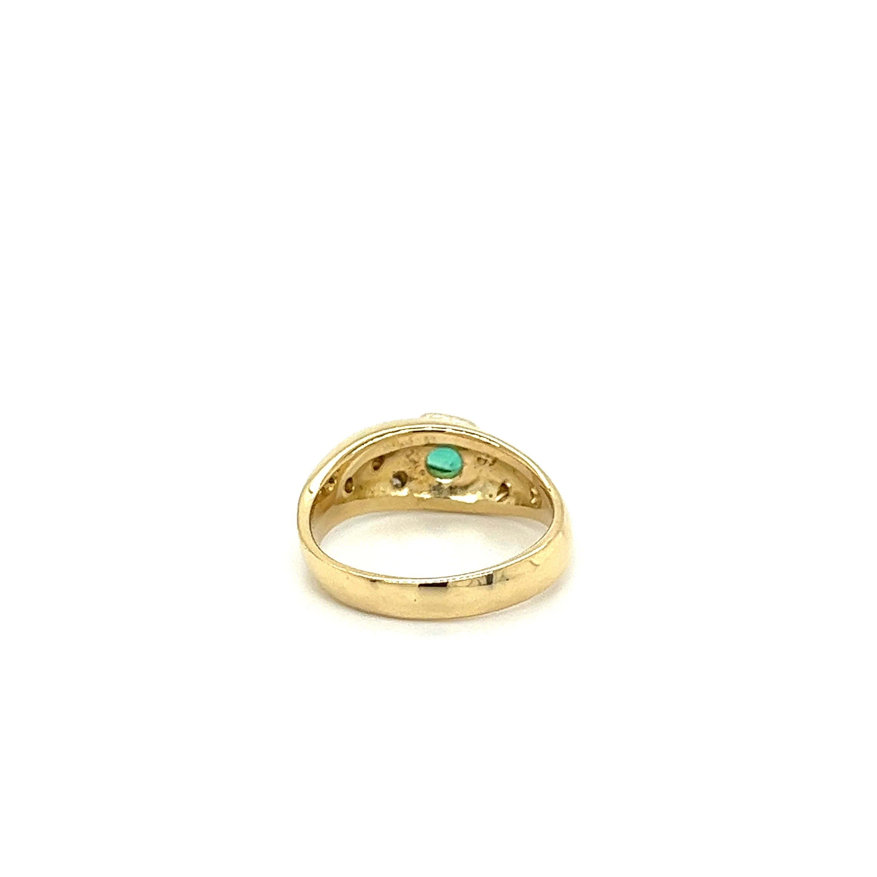 18K Yellow Gold Bezel Set Natural Emerald and Floating Round Diamond Ring - Image 5