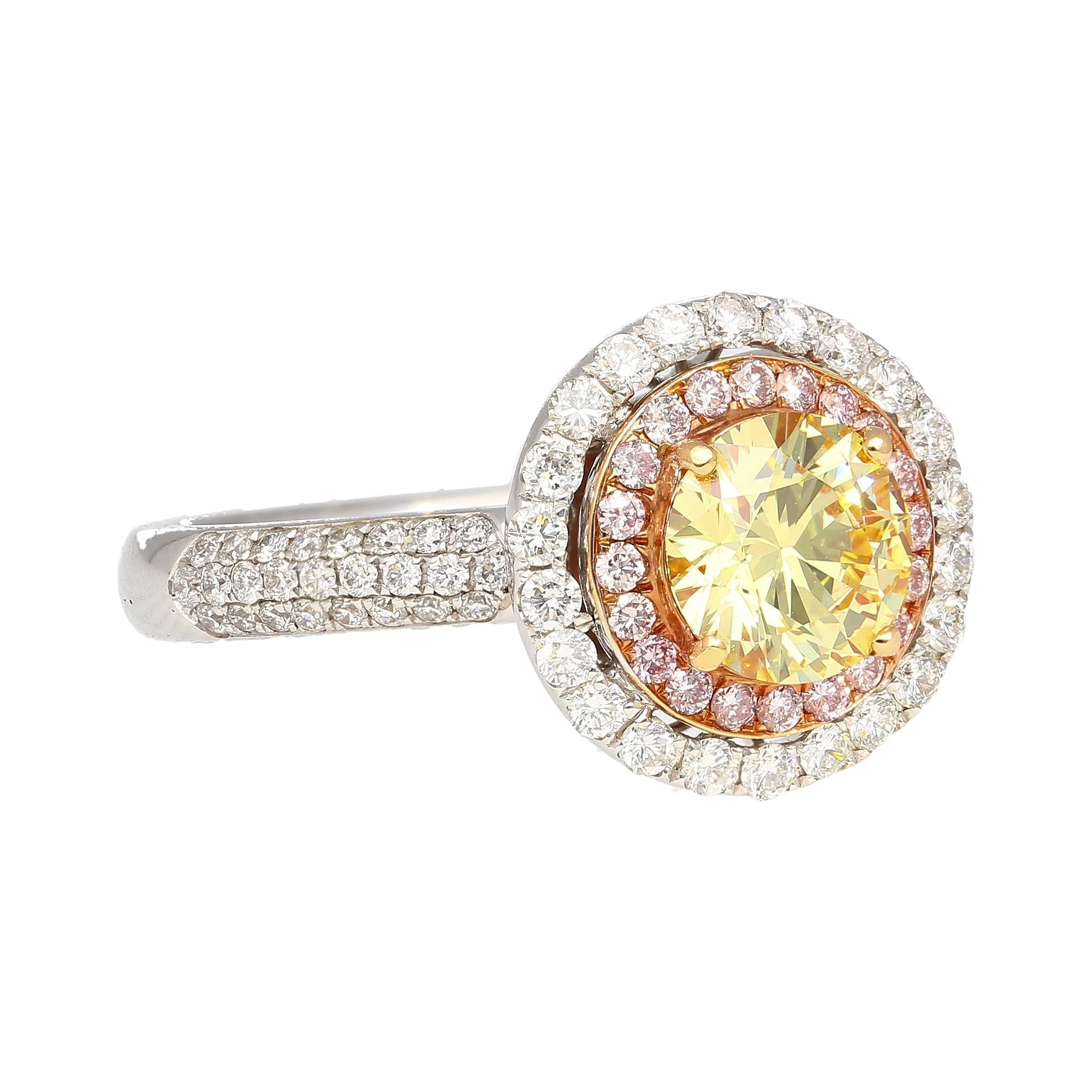 GIA Certified 1.01 Carat Round Cut Fancy Yellow Diamond Ring - Image 2
