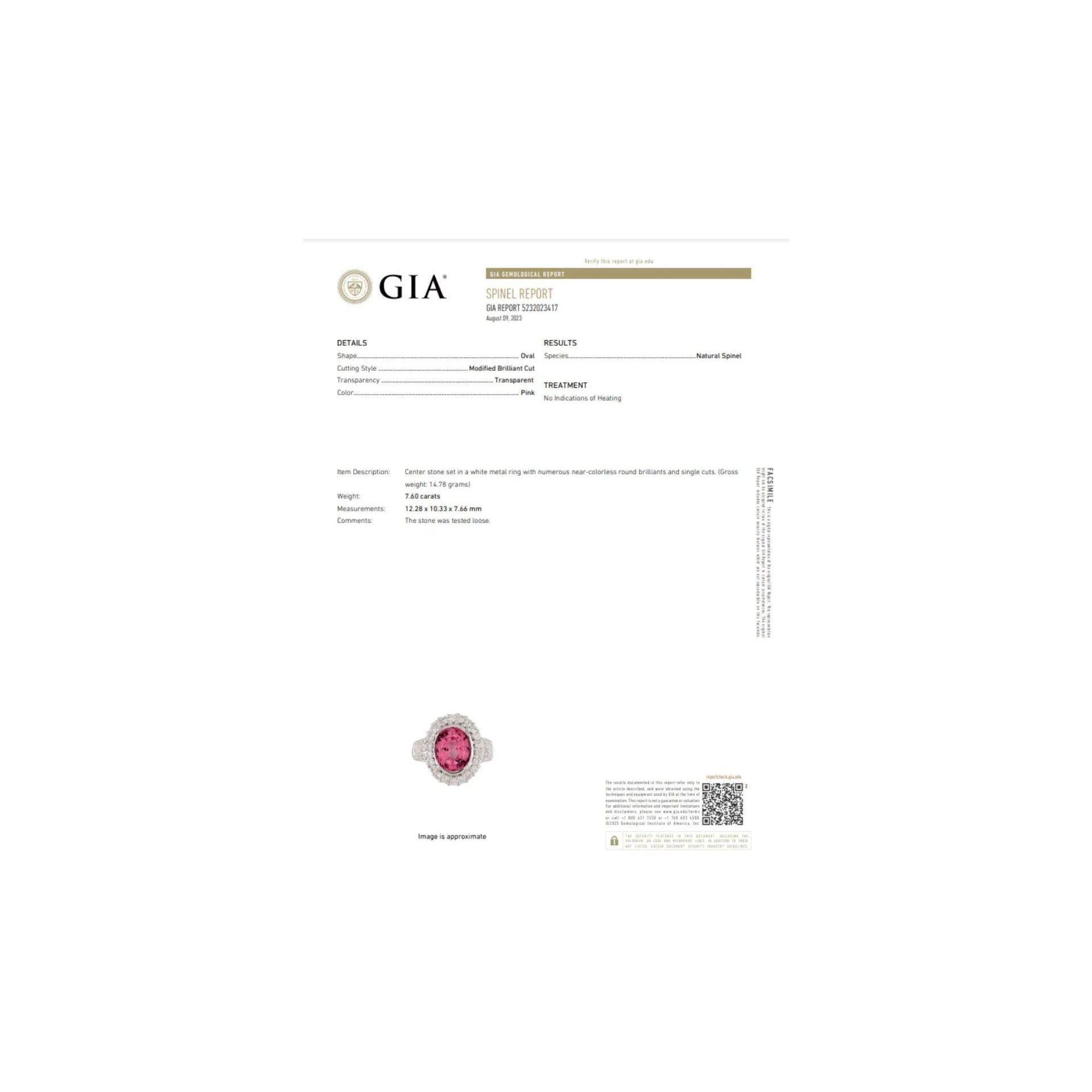 GIA Certified 7.60 Carat No Heat Pink Spinel and Diamond Ring in Platinum - Image 9