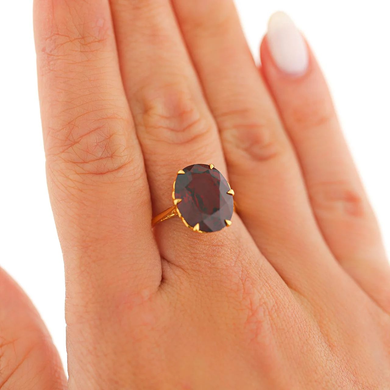 GIA 8.89 Carat Oval Pyrope Almandine Garnet Six Prong 18K Yellow Gold Solitaire - Image 2