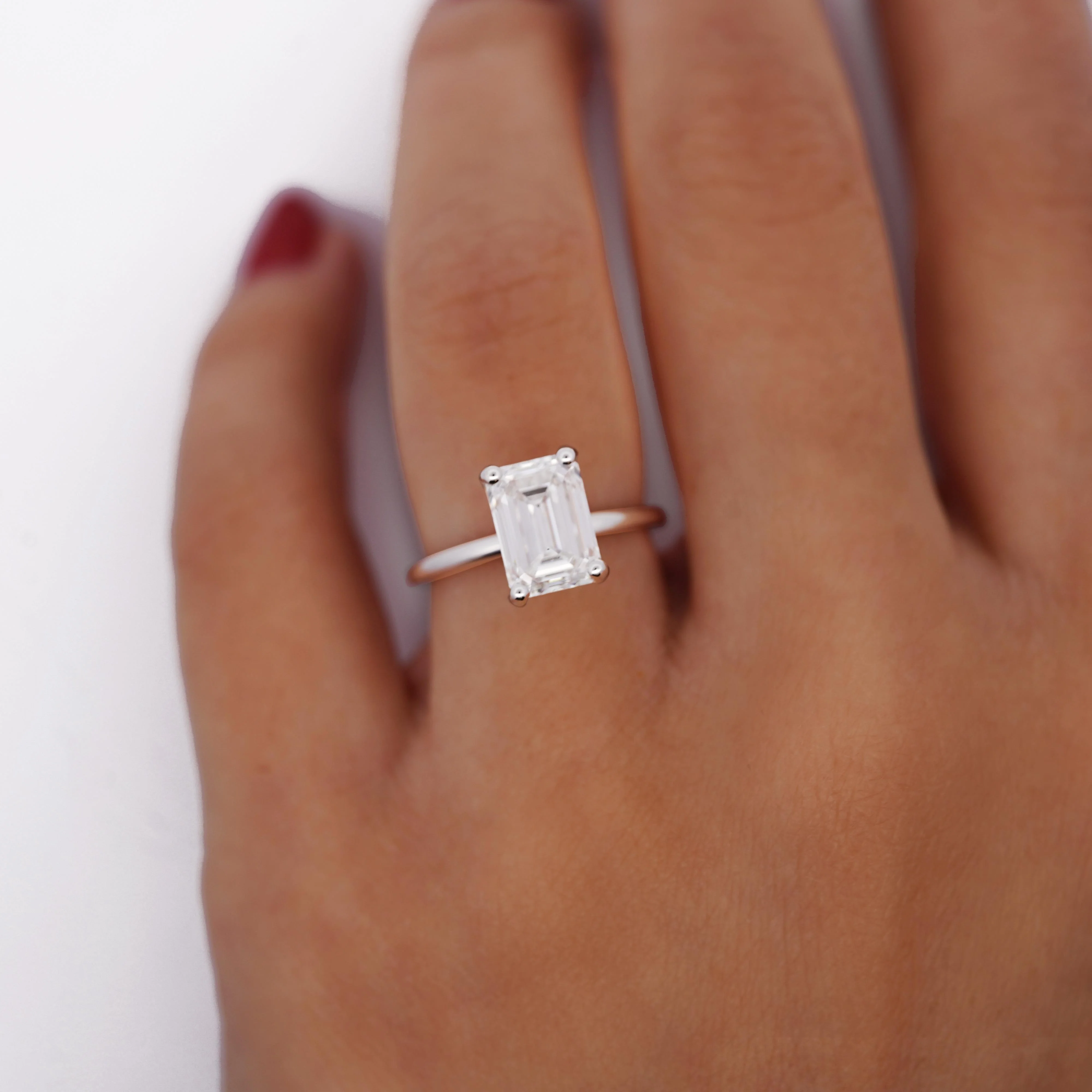 GIA Cert 2.55 Carat Emerald Cut Lab Grown Diamond 14K White Gold Engagement Ring - Image 9