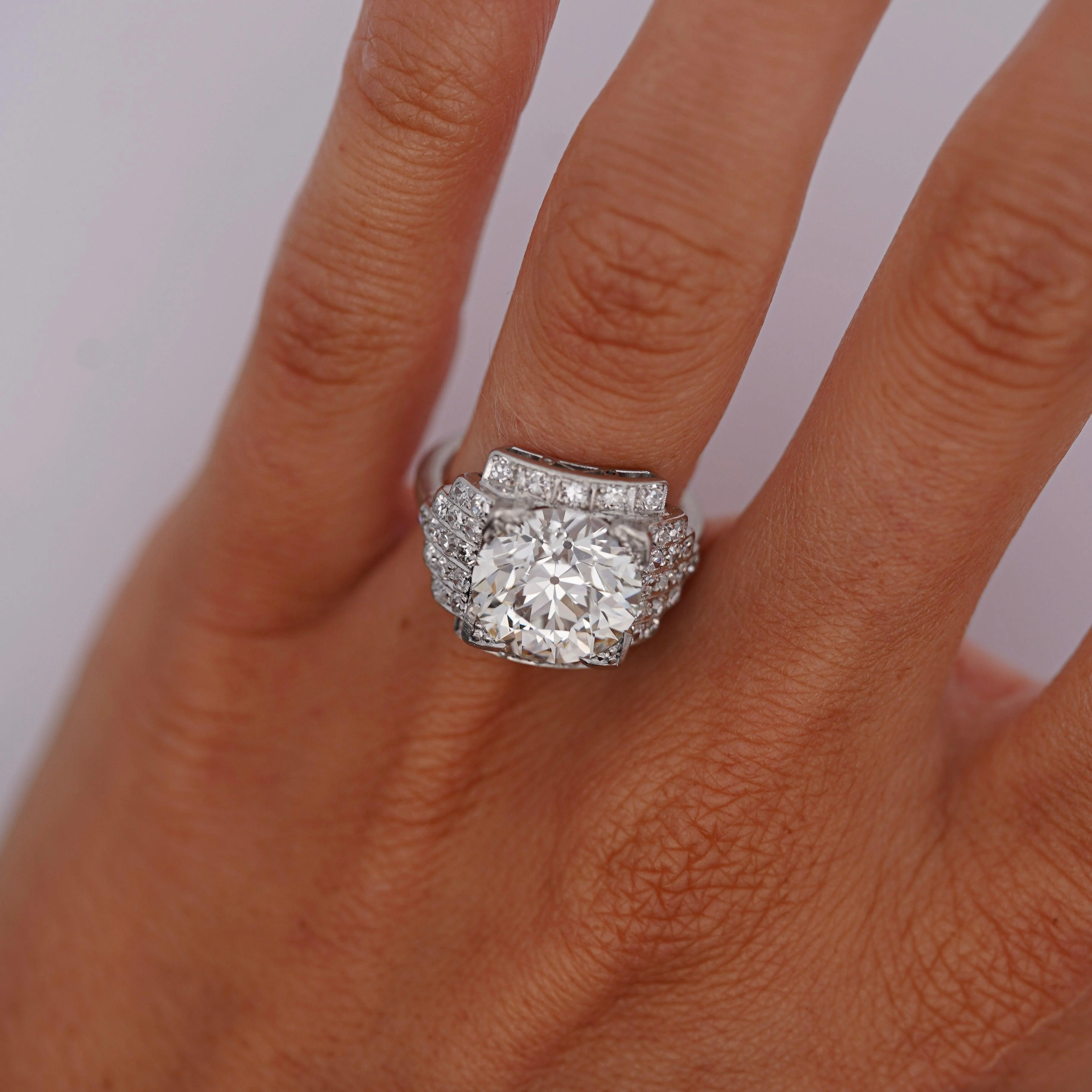 GIA Cert. 5.01 Carat Old Euro Cut Diamond Edwardian Antique Platinum Ring - Image 2