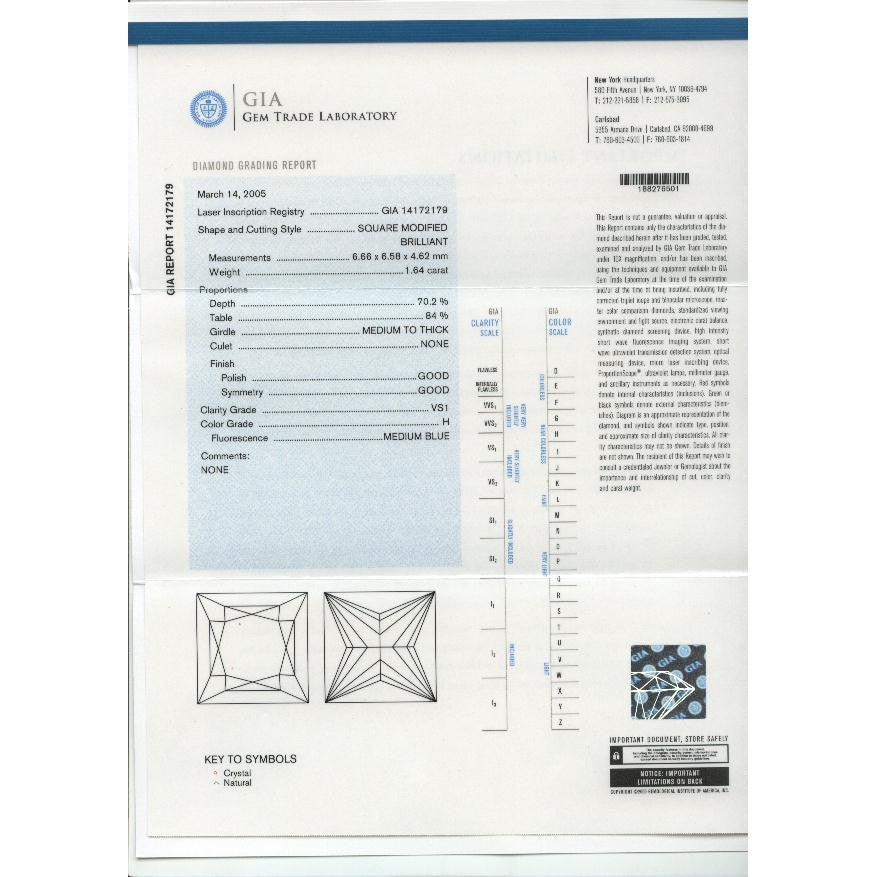 GIA Certified 1.64 Carat Princess Cut Diamond In Tiffany Setting 18K White Gold Ring - Image 7