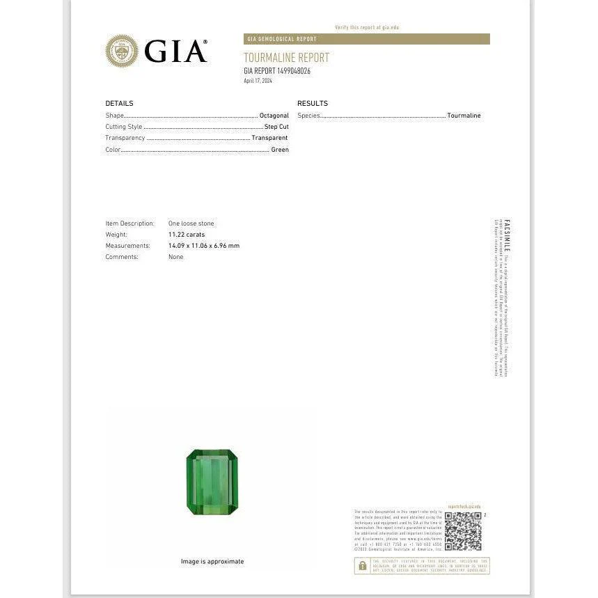 GIA Certified 11.22 Carat Green Tourmaline and Diamond Platinum Filigree Ring - Image 7
