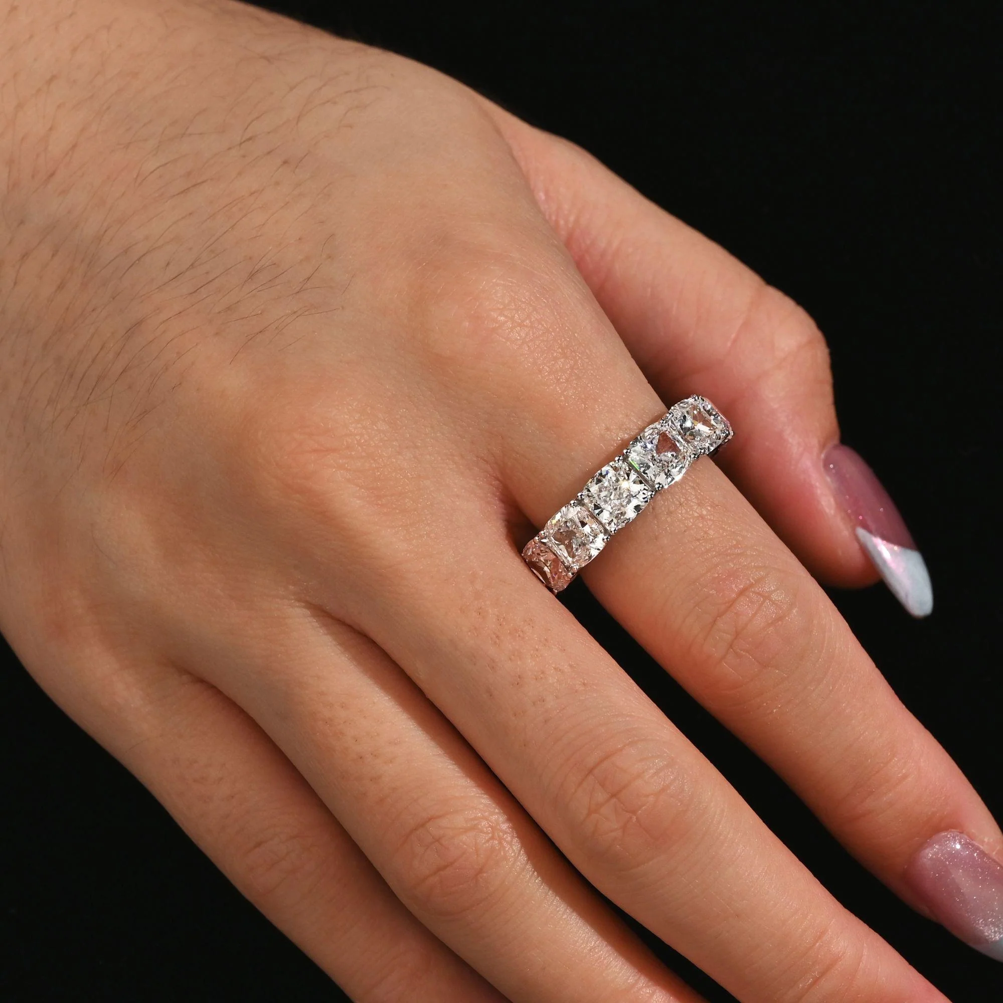GIA Certified 12.75 Carat Cushion Cut Lab Diamond 18K White Gold Eternity Band - Image 2