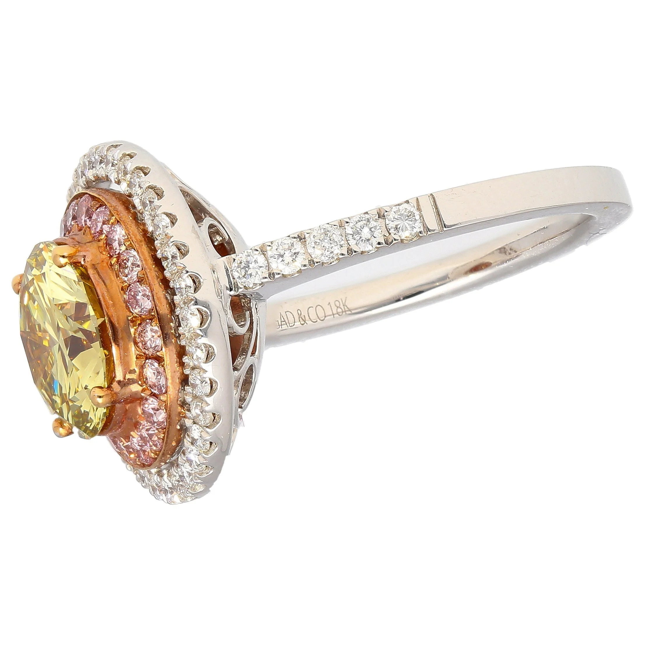 GIA Certified 2.30 Carat Fancy Brownish Greenish Yellow Diamond Round Double Halo Ring - Image 6