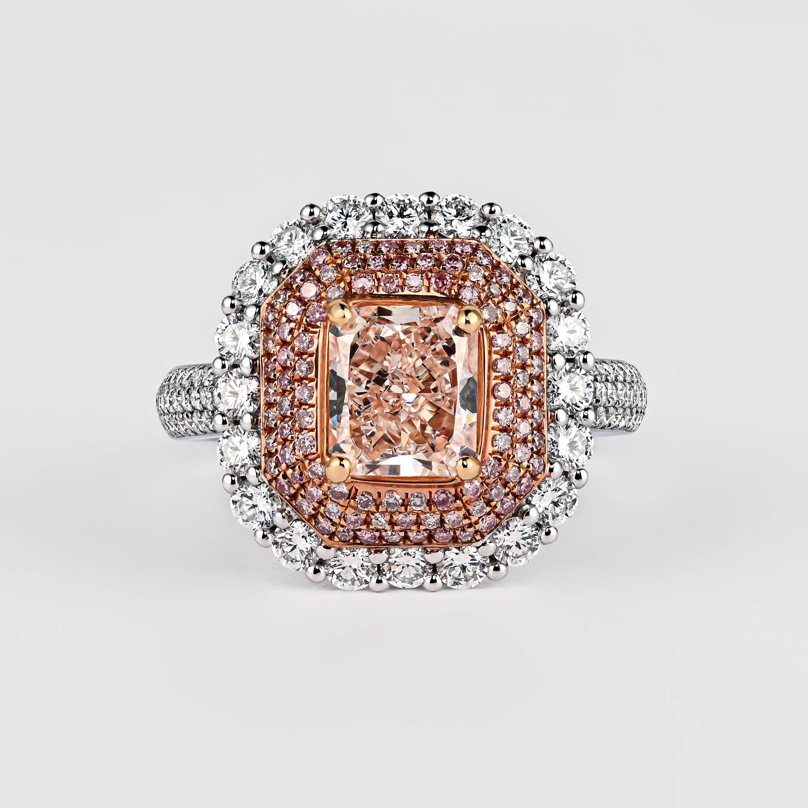 GIA Certified 2.69ct Fancy Orangy Pink Diamond Halo Ring - Image 12