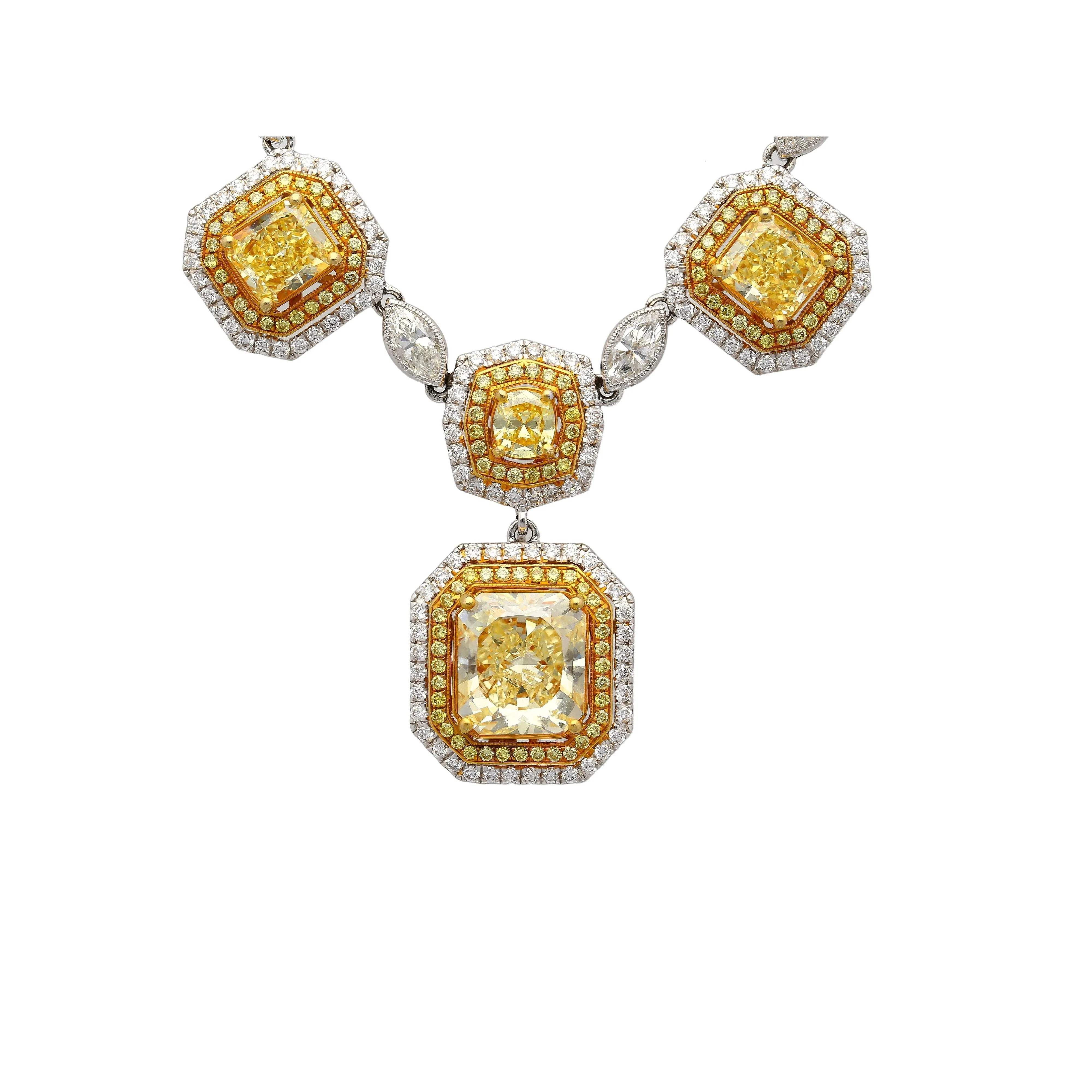 Magnificent GIA Certified 25 Carat Total Natural Fancy Yellow Diamond Necklace in 18K Gold - Image 2