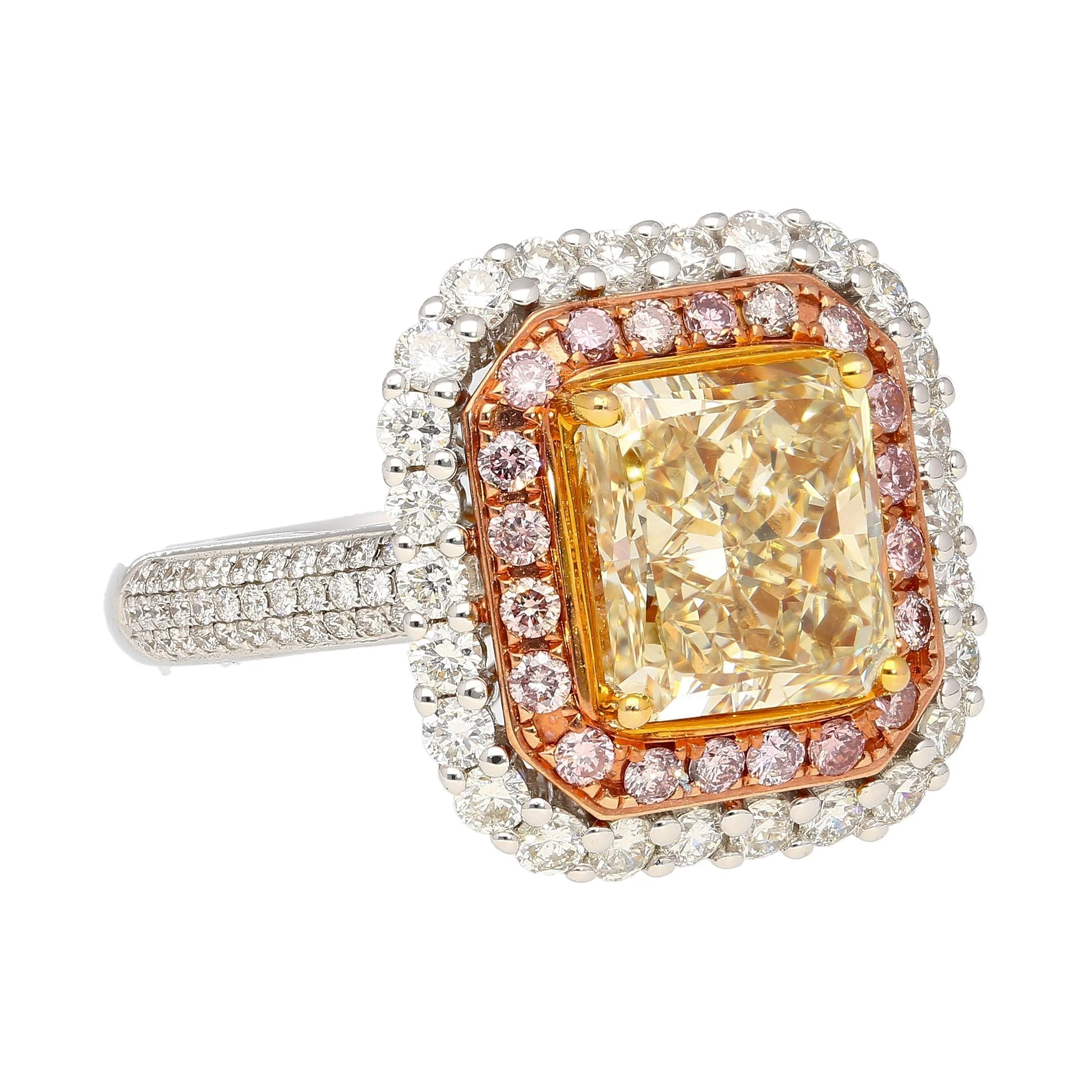 GIA Certified 3.51 Carat Fancy Brownish Yellow Diamond Ring with Pink and White Diamond Halo - Image 2
