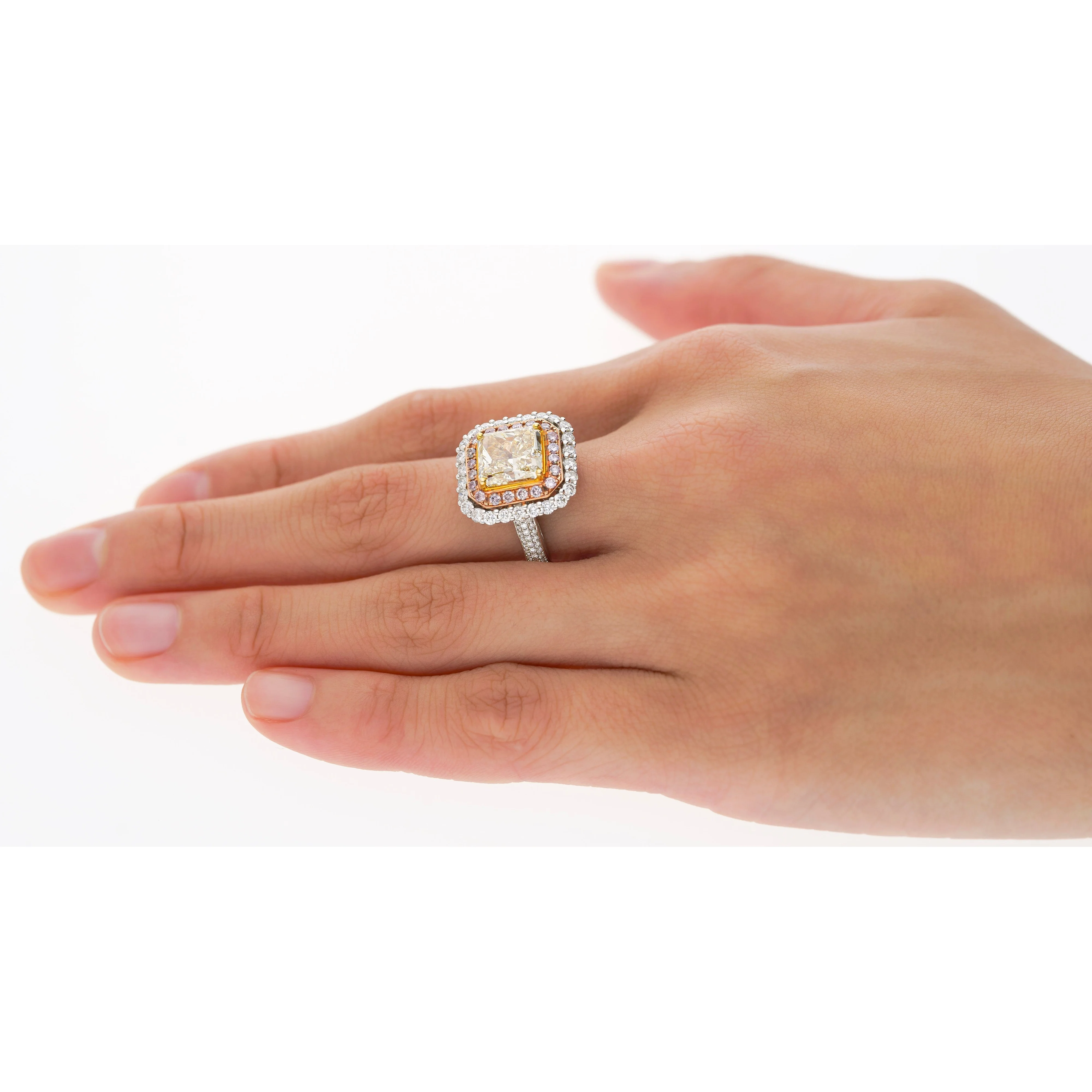 GIA Certified 3.51 Carat Fancy Brownish Yellow Diamond Ring with Pink and White Diamond Halo - Image 8