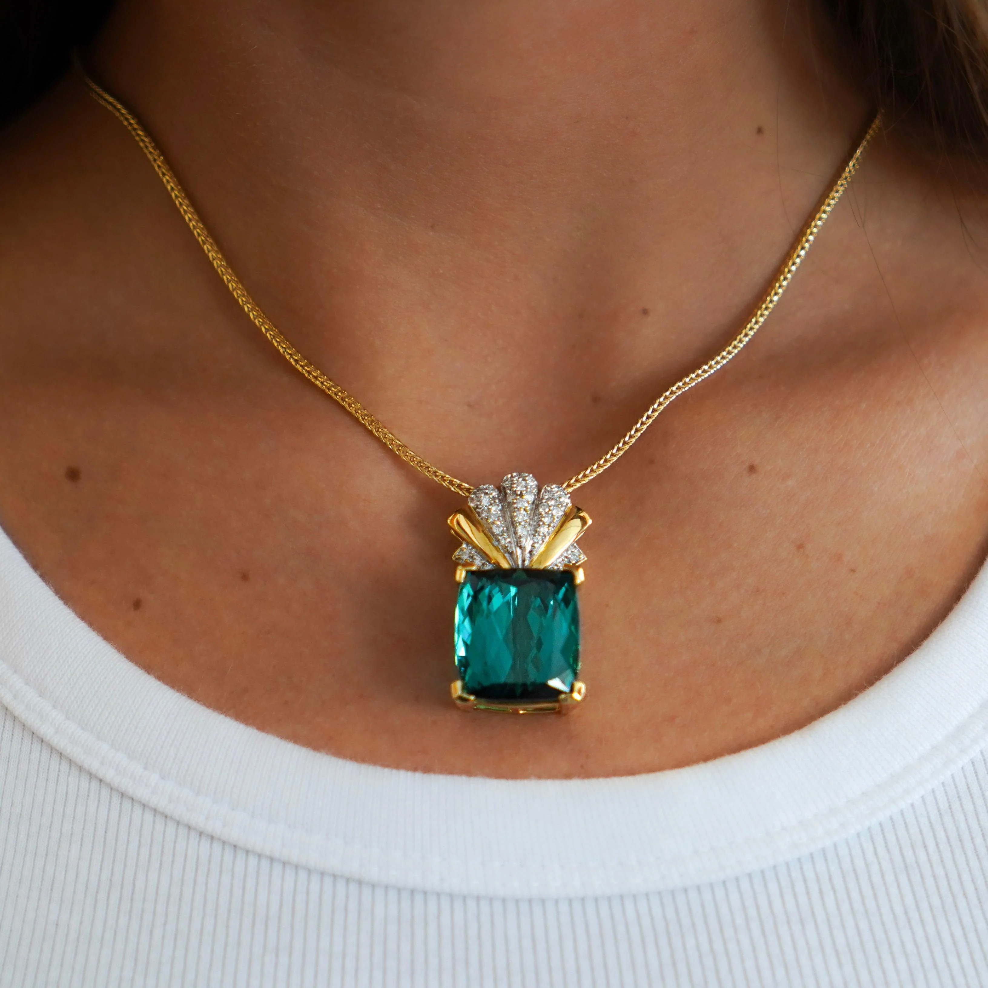 GIA Certified 35 Carat Indicolite Tourmaline & Diamond 18K Gold Pendant - Image 8